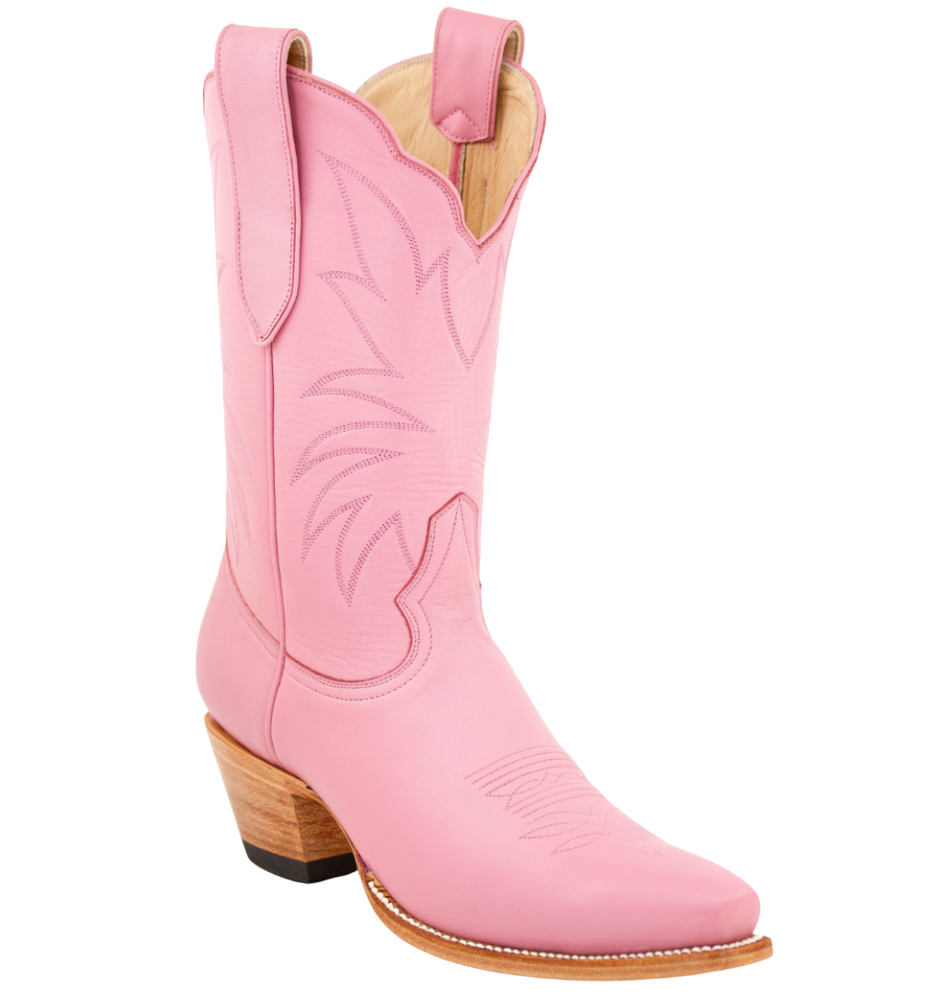 Pink cowboy boot on a white background