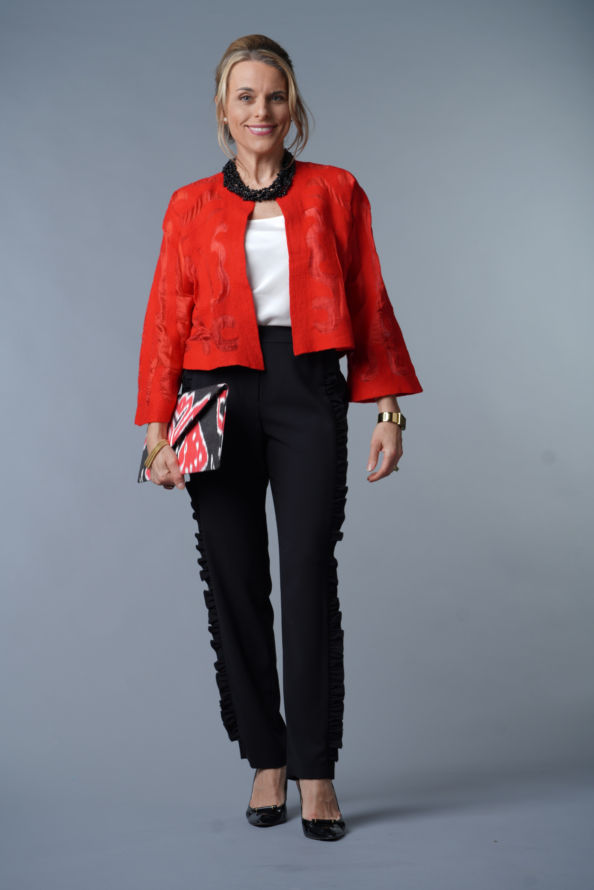 Felted Wool Bolero Jacket from Kyrgyzstan - Red by Larkin Lane