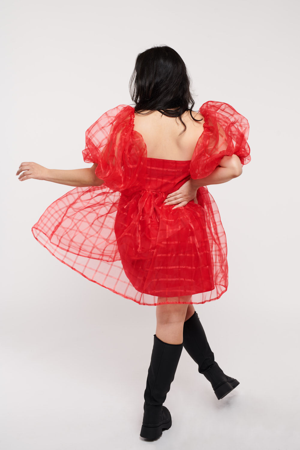 Jean Red Monochromatic Plaid Organza by Madeline Marie
