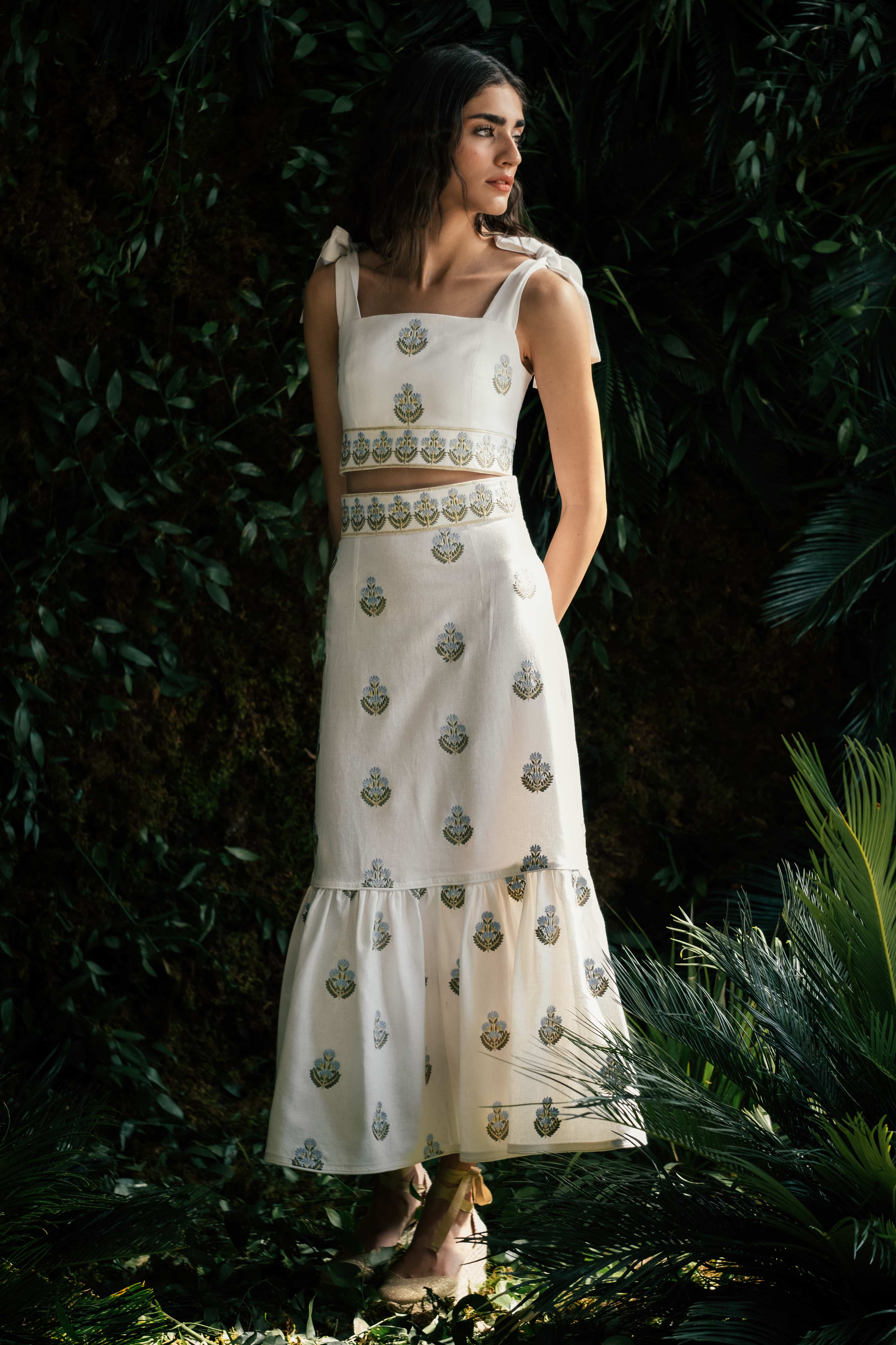 Begum Skirt- Off White & Blue by Rosewater House