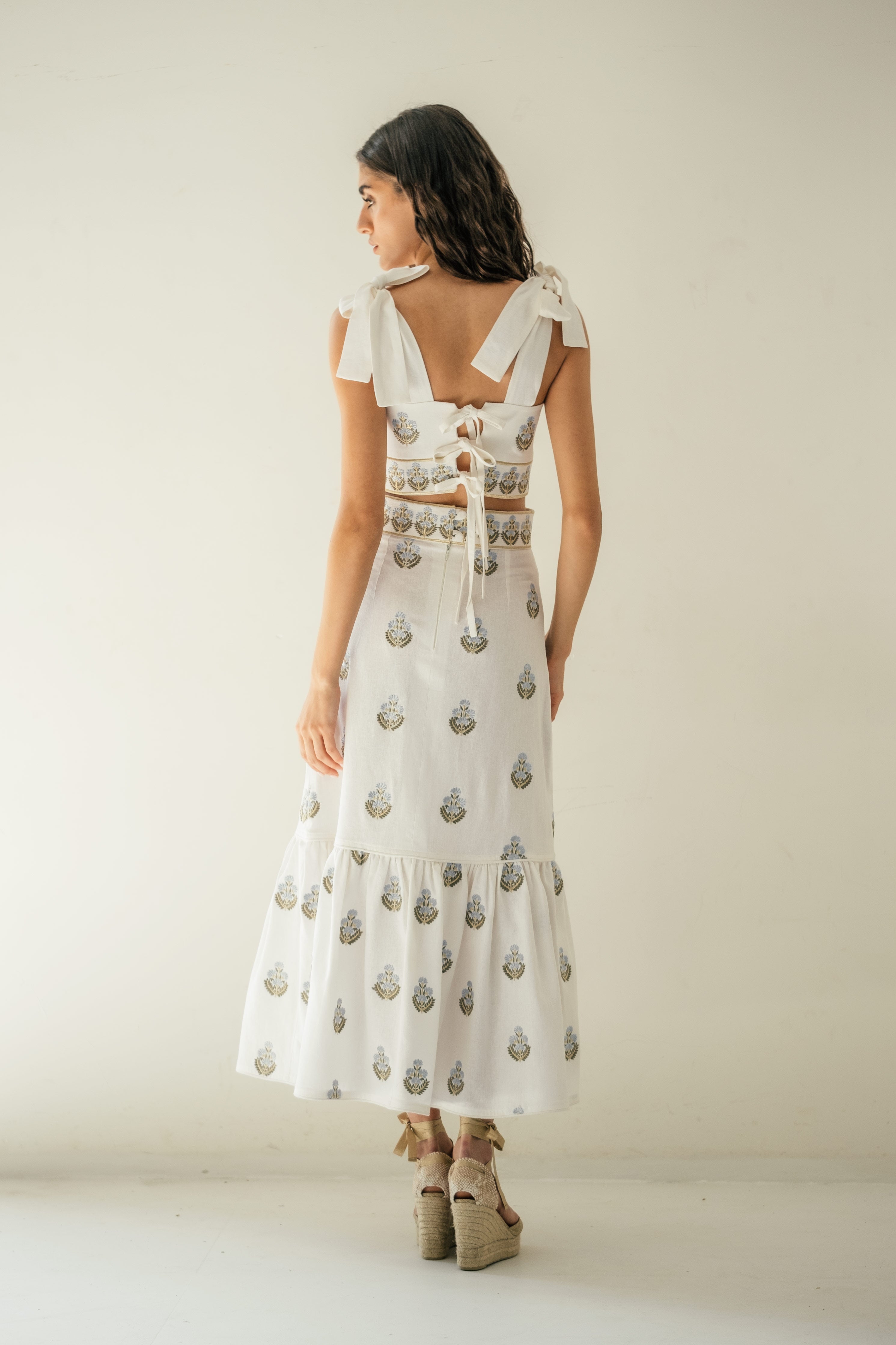Begum Skirt- Off White & Blue by Rosewater House
