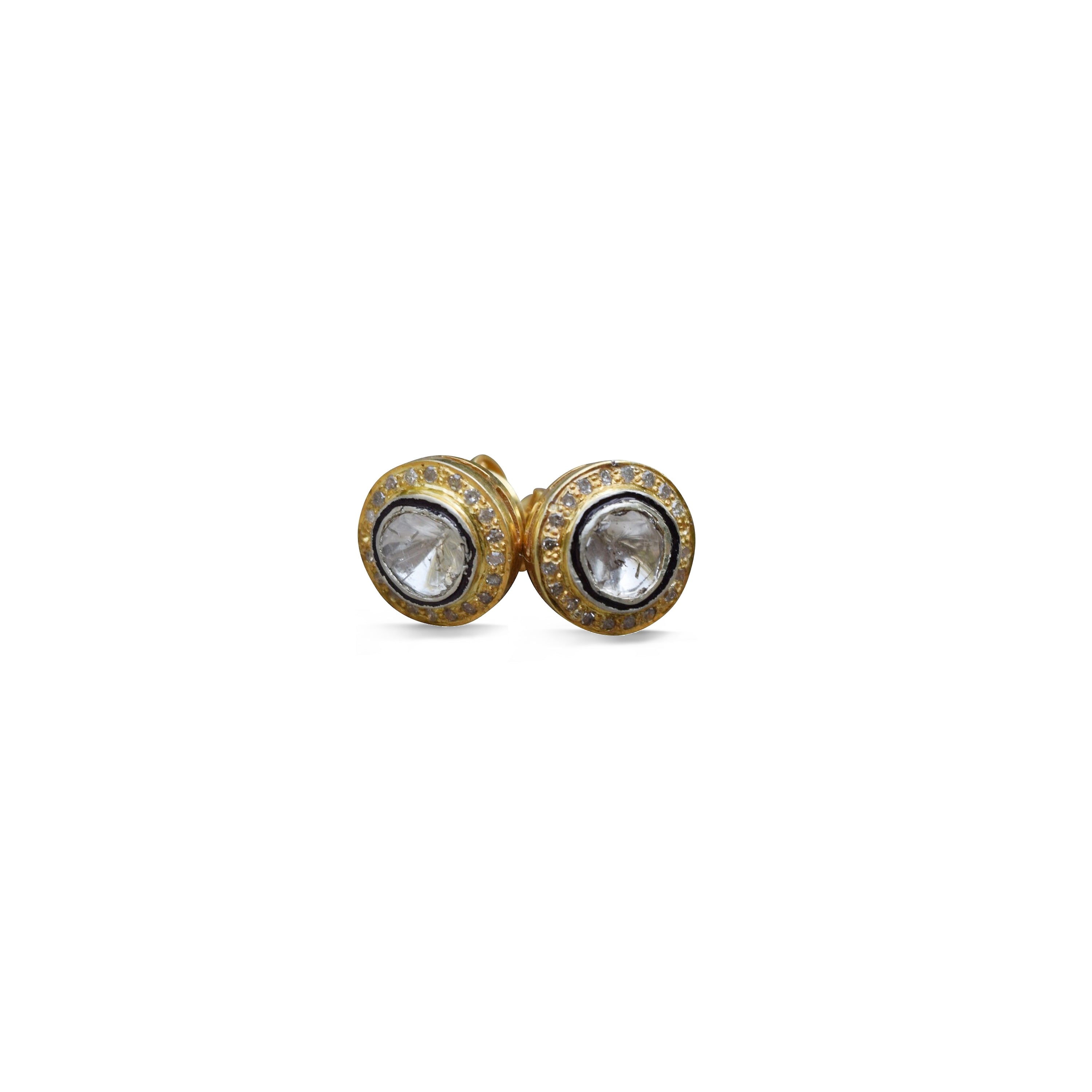 Sliced Diamond + Pave Stud Earrings Gold Plate by S.Carter Designs