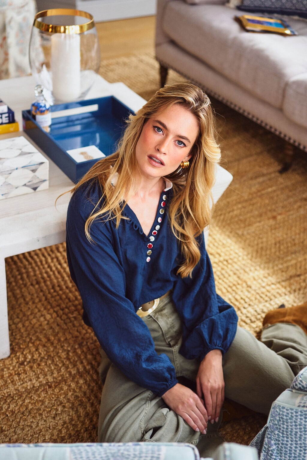 Golab Blouse - Navy & Red by Rosewater House