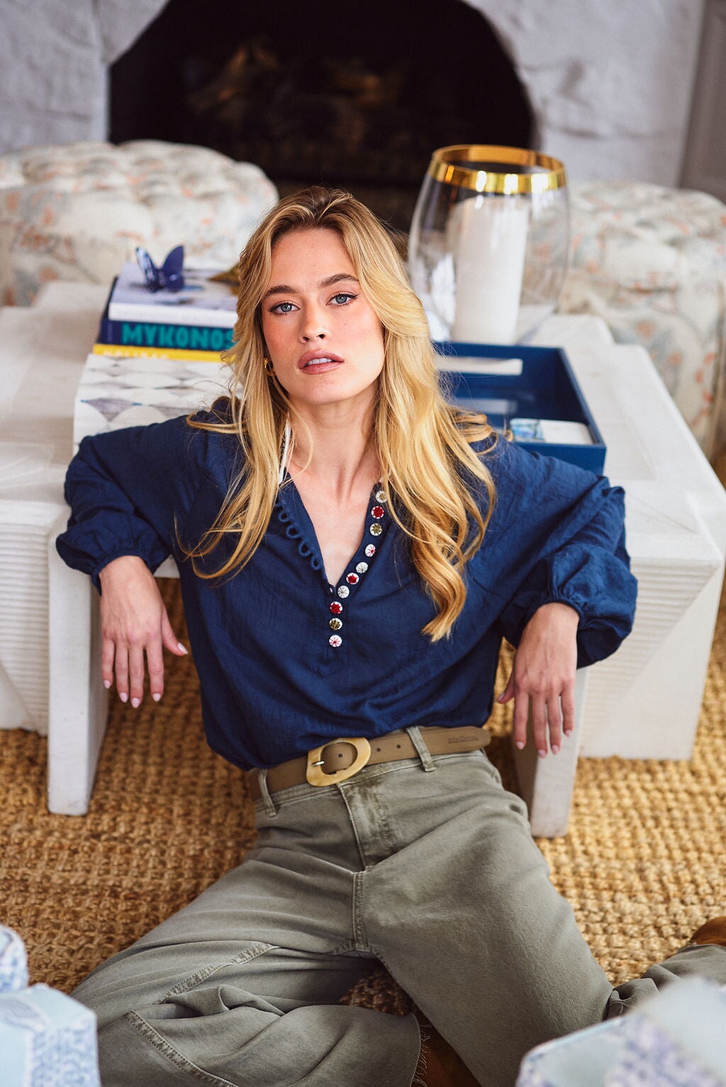 Golab Blouse - Navy & Red by Rosewater House