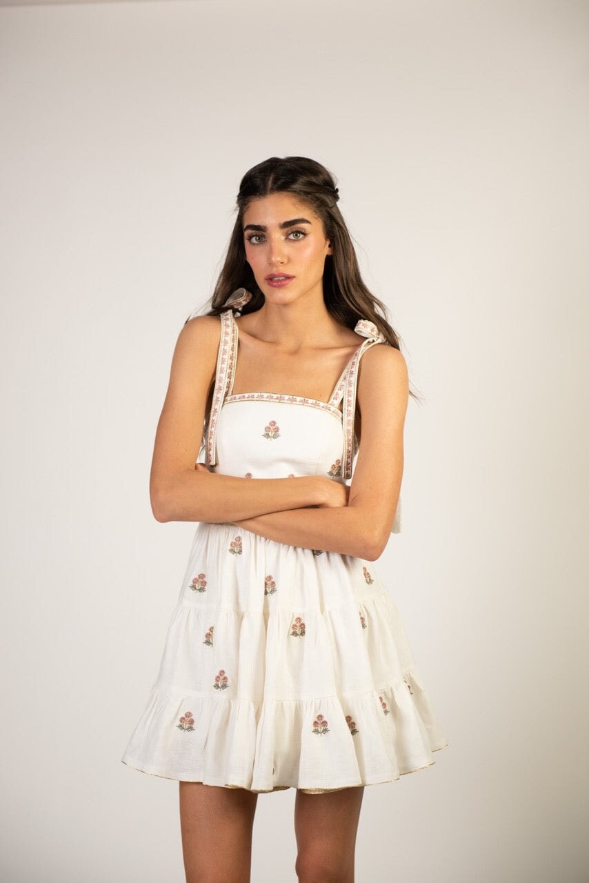 Naz Mini Dress - White & Pink by Rosewater House