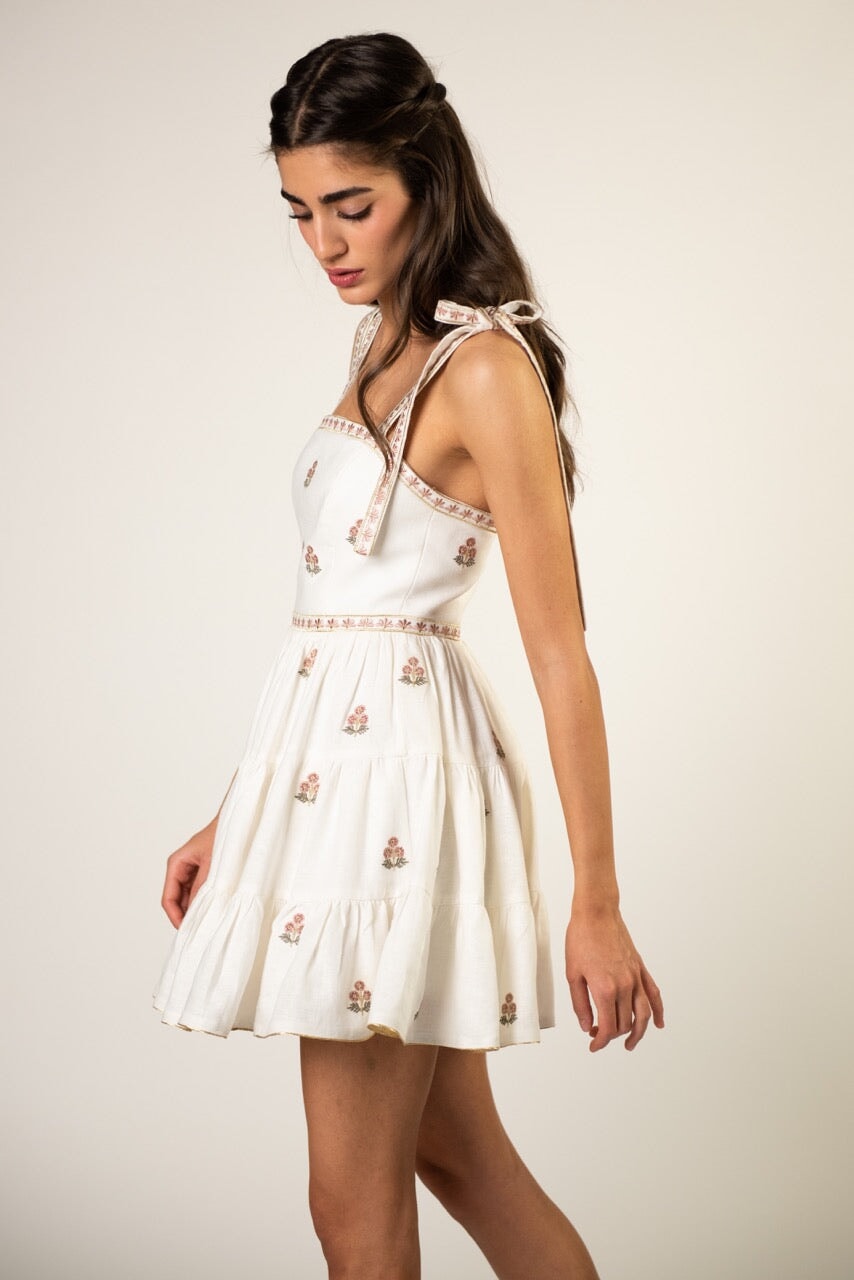 Naz Mini Dress - White & Pink by Rosewater House
