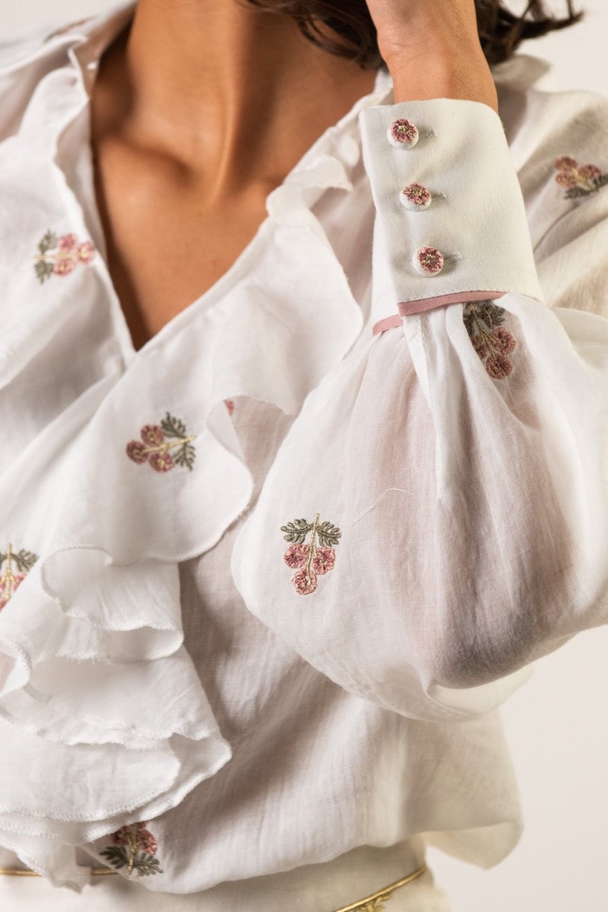 Naz Blouse - White & Pink by Rosewater House