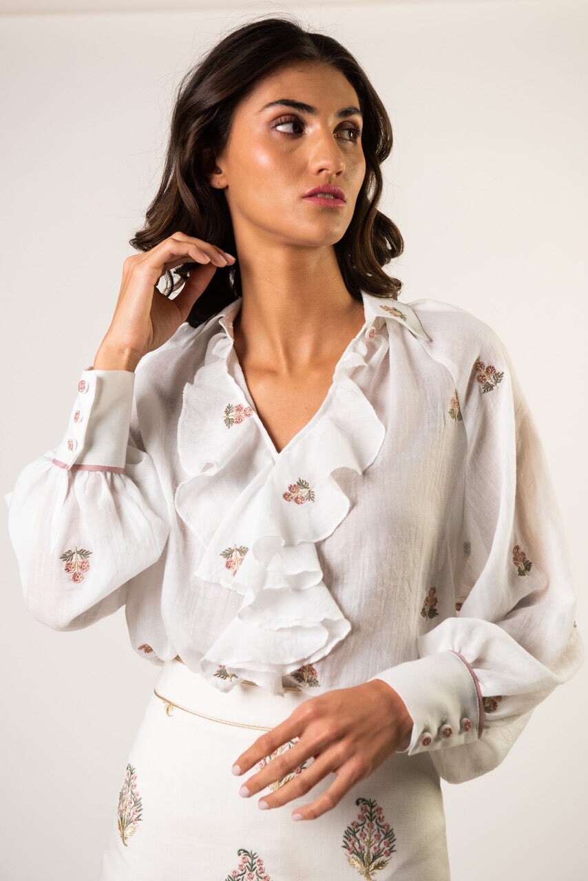 Naz Blouse - White & Pink by Rosewater House