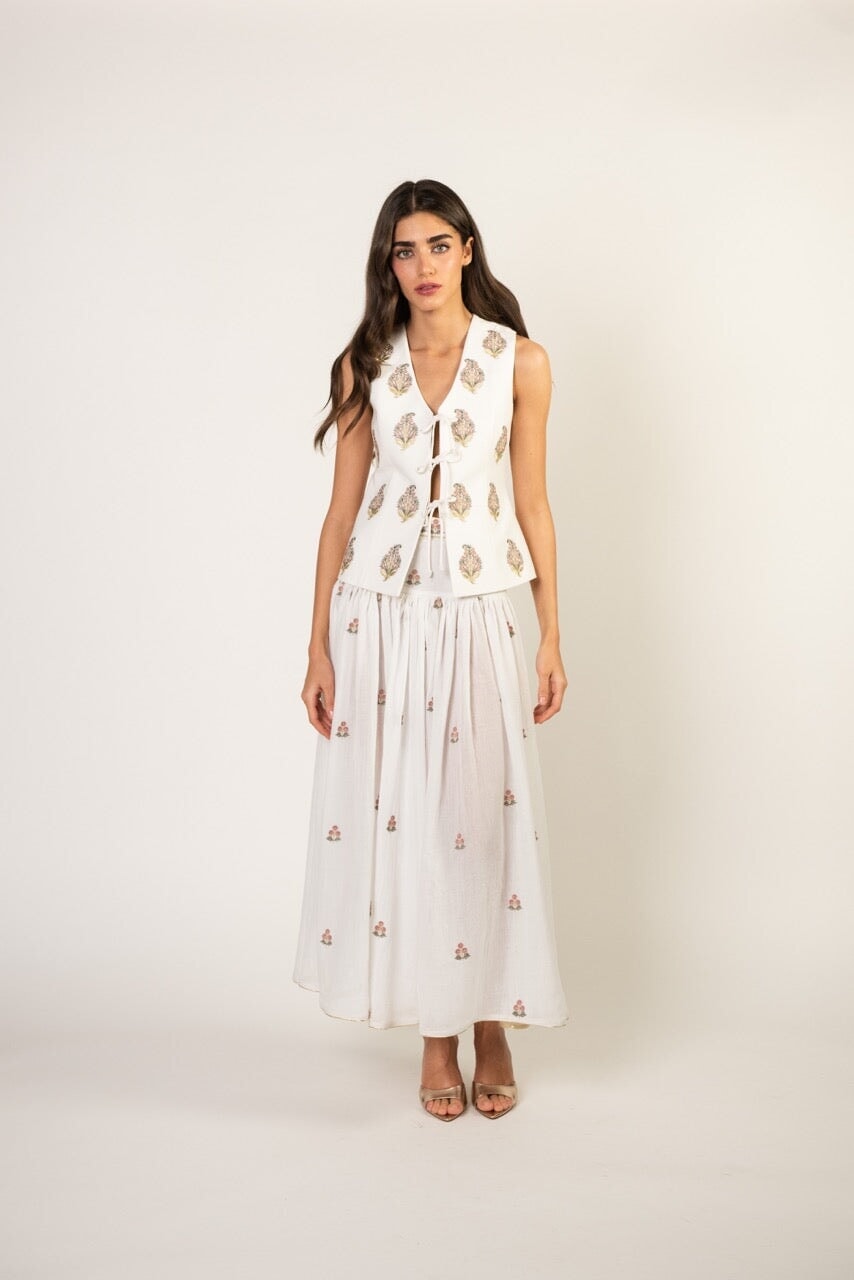 Naz Maxi Skirt - White & Pink by Rosewater House