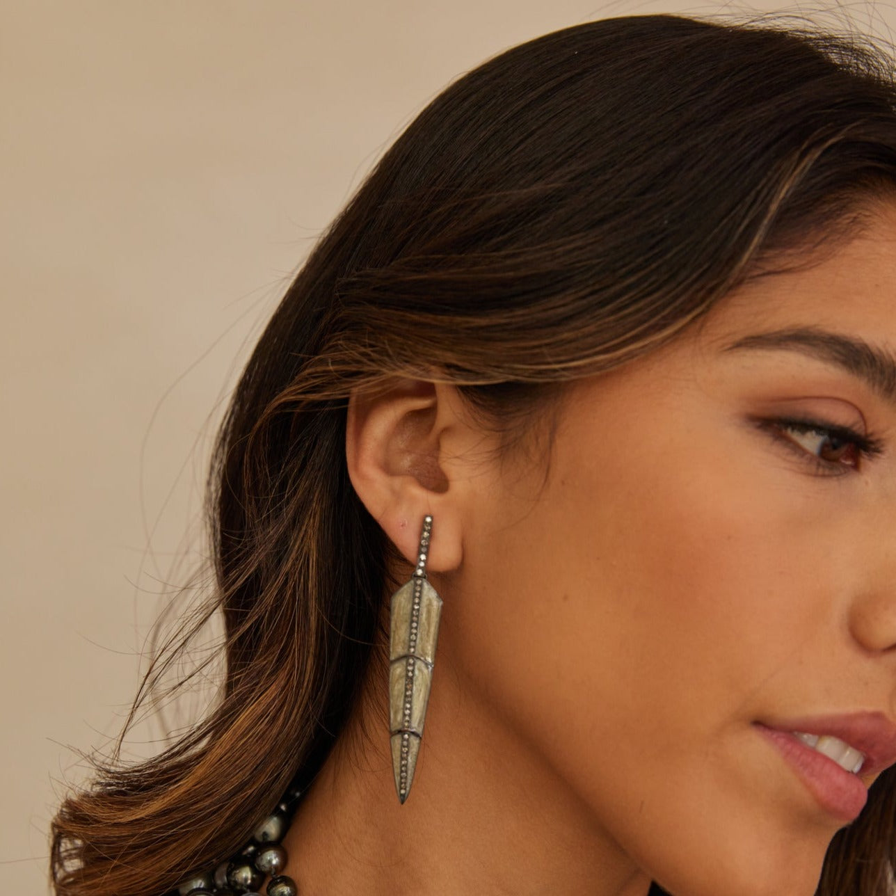 Pearl Brown Enamel Feather Earrings by S. Carter Designs