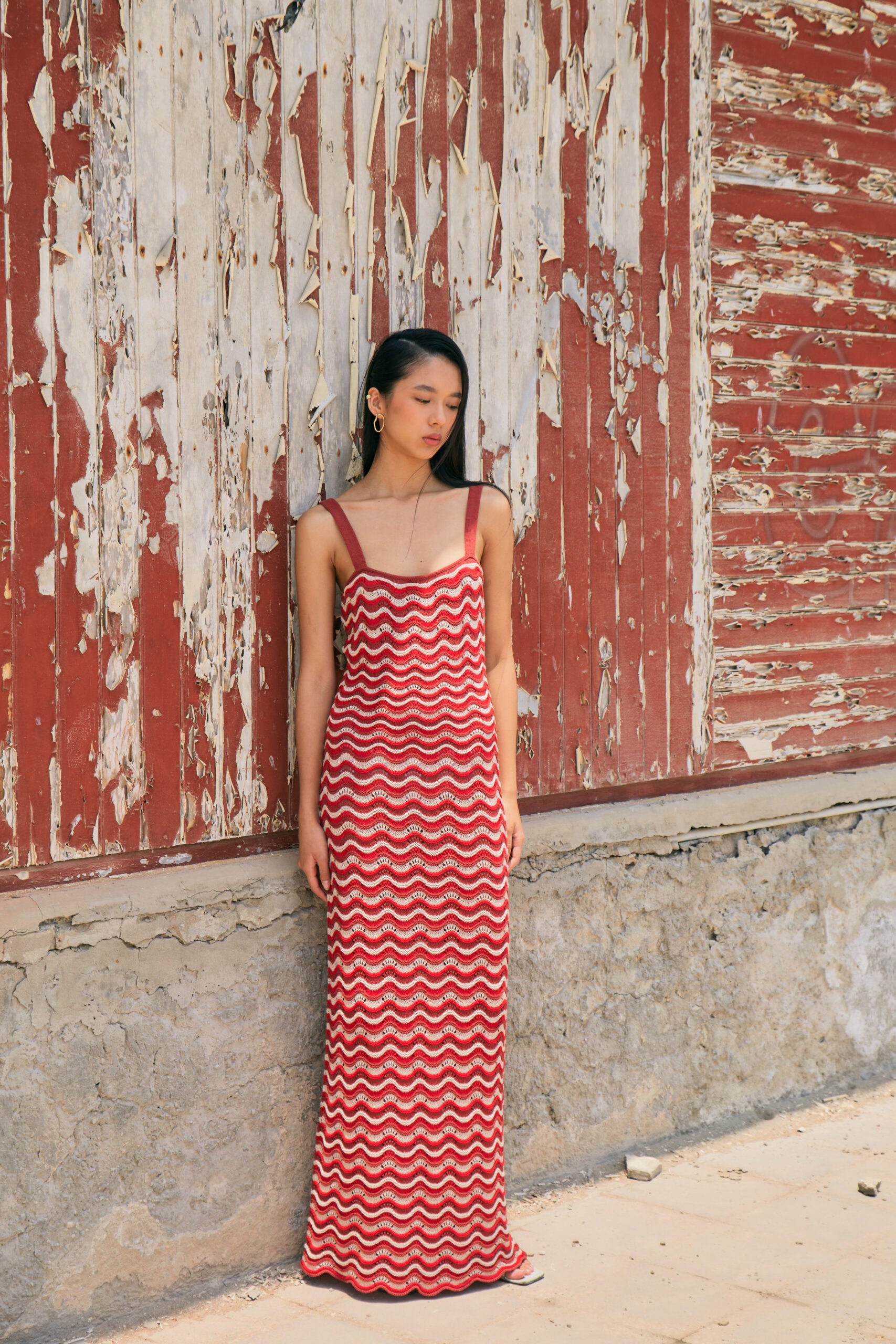 chinese dress ladies Ivana Red Striped Puffed Maxi Dress – Ellaé Lisqué main image 1
