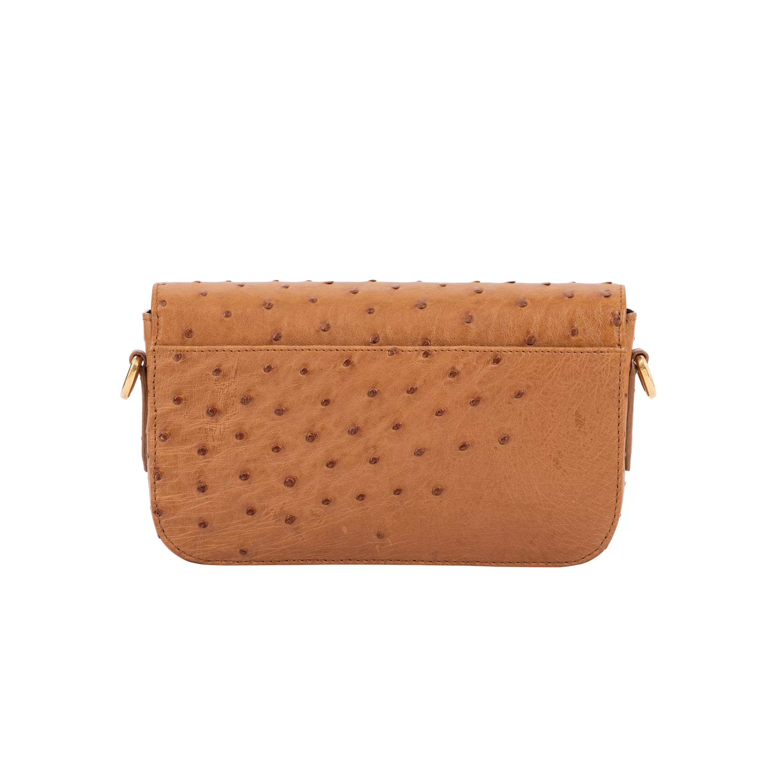 Deya Crossbody in Luggage Ostrich with a wood Ring Detail by Cape Cobra