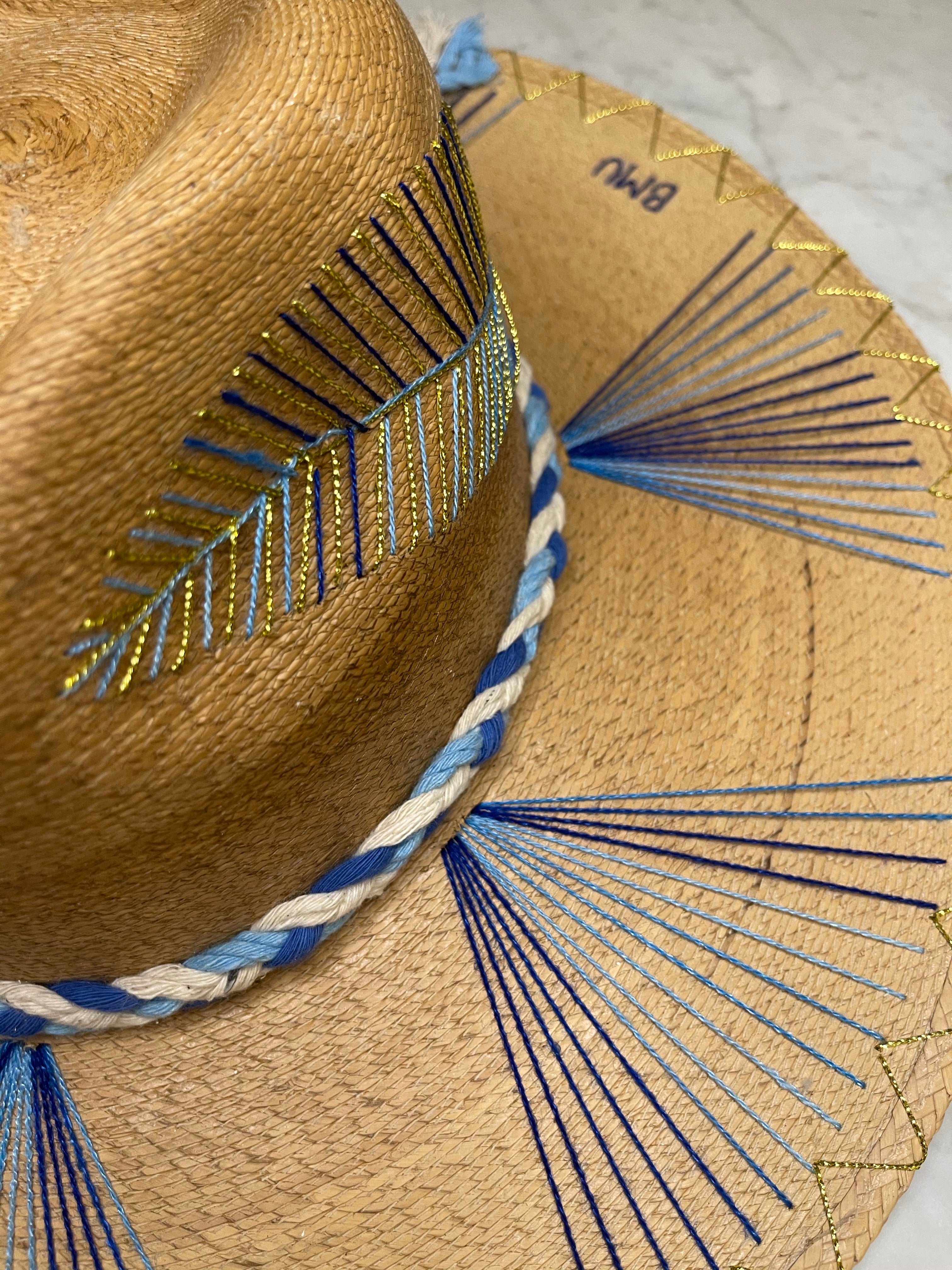Blue Feather Palm Hat | Handmade Statement Hat by Corazon Playero
