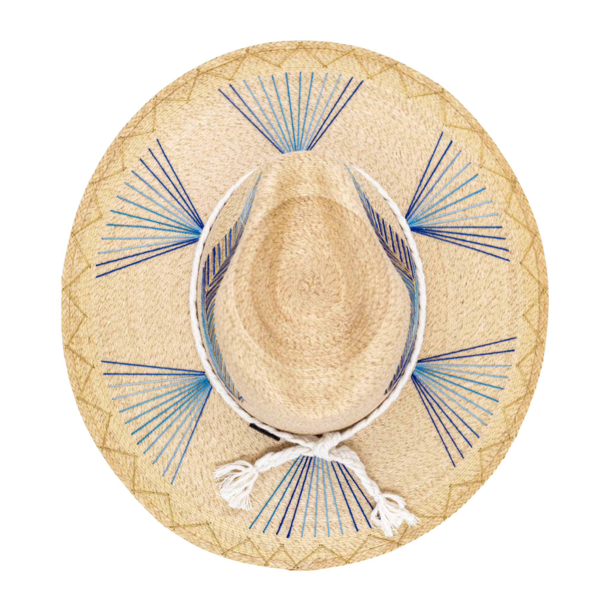 Exclusive Blue Feather, Natural Palm Hat by Corazon Playero