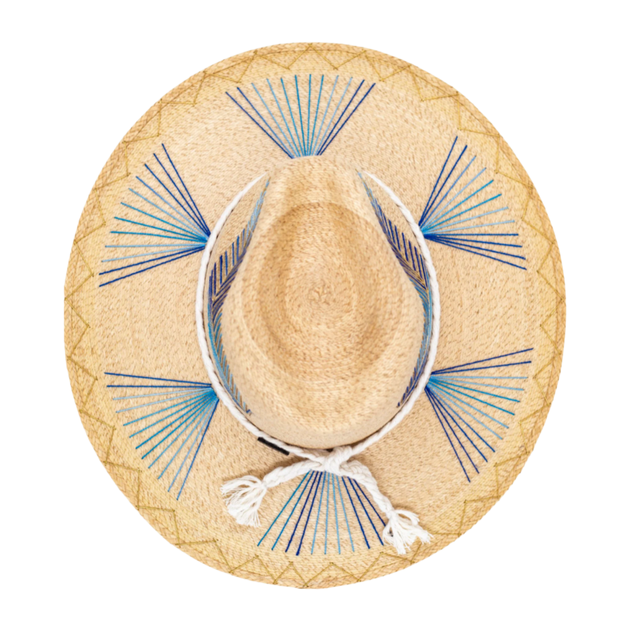 Exclusive Blue Feather, Natural Palm Hat by Corazon Playero