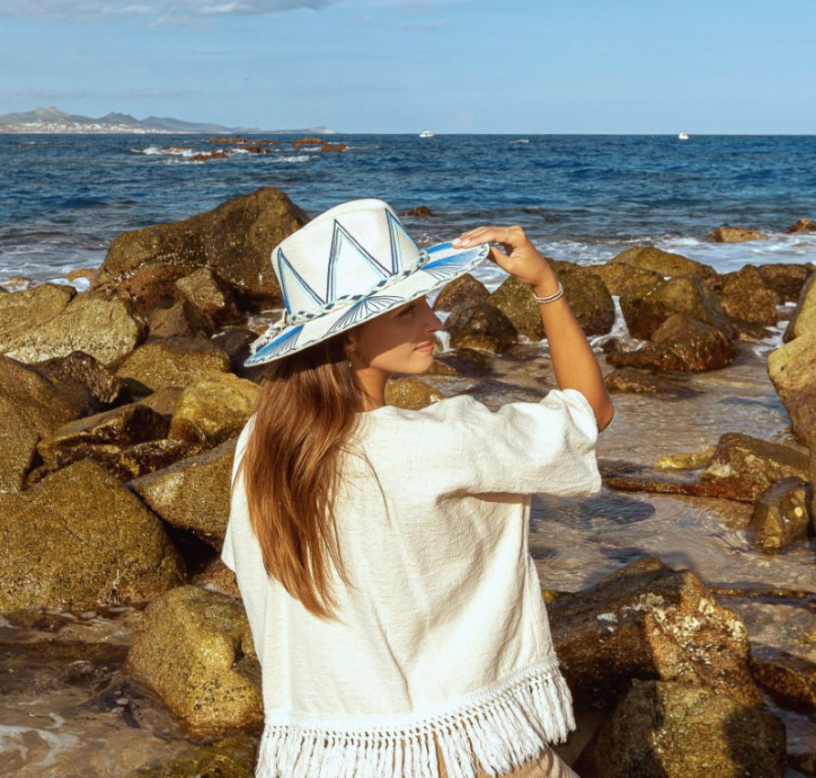 Blue Isabella Palm Hat | Exclusive Handmade Beach Hat by Corazon Playero