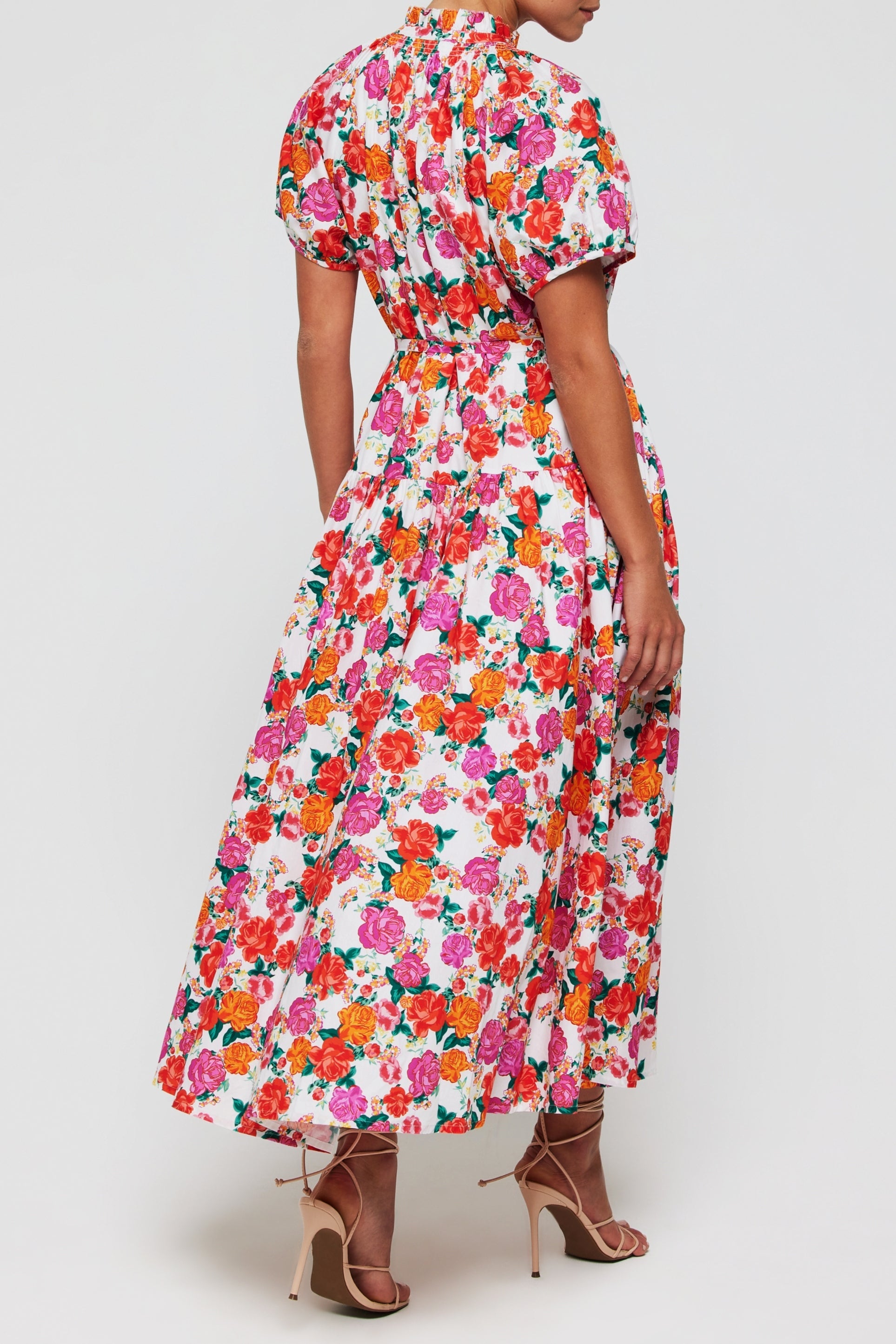 Pia Button Front Belted Maxi Dress in Pink Floral by Hermoza