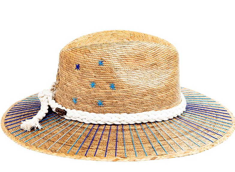 Blue Evil Eye Tan Hat by Corazon Playero