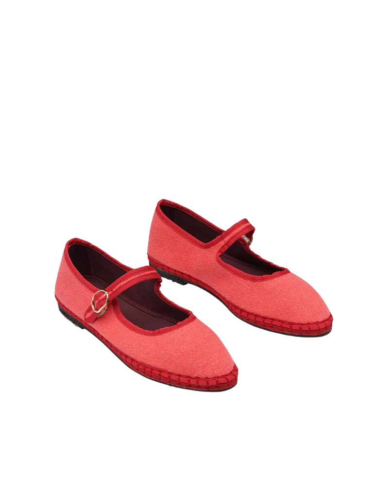 Barbara Linen Mary Jane Flats - Rosa by Flabelus