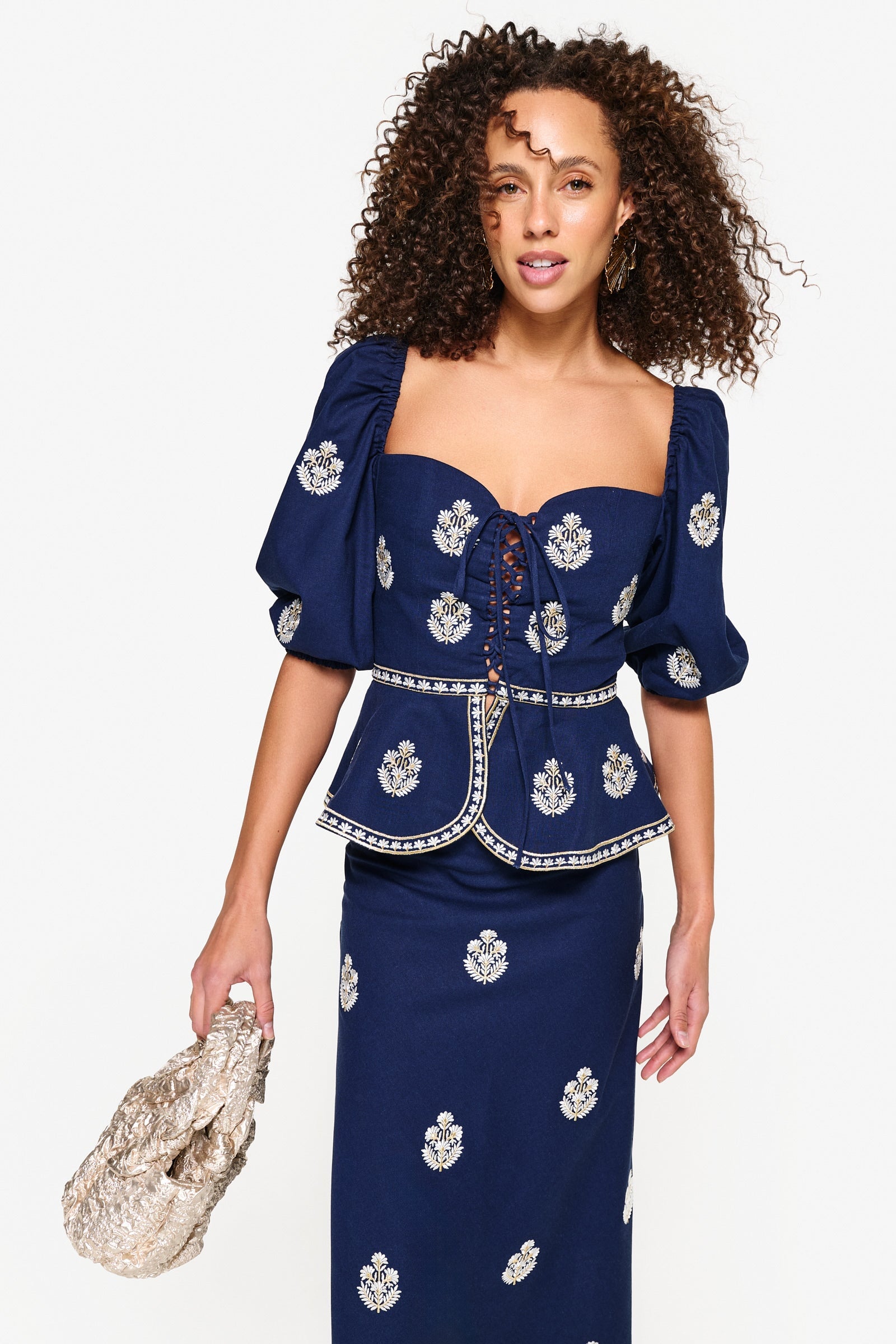 Mitra Lace Front Bustier - Navy & White by Rosewater House