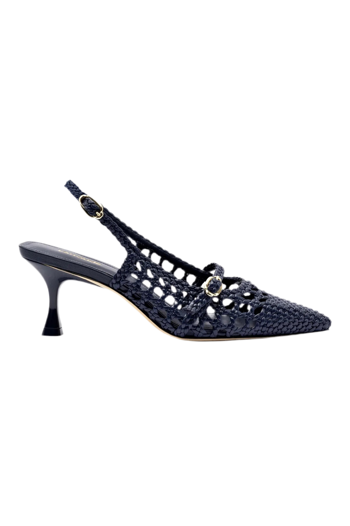 Ines Macrame Pump In Navy Leather by Larroude