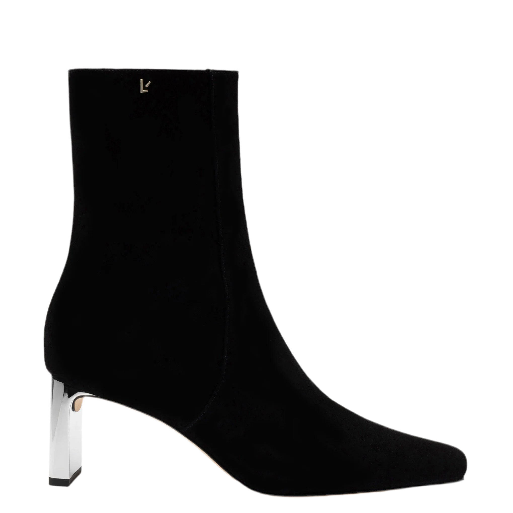 Alexis Bootie In Black Suede and Silver Heel by Larroudé