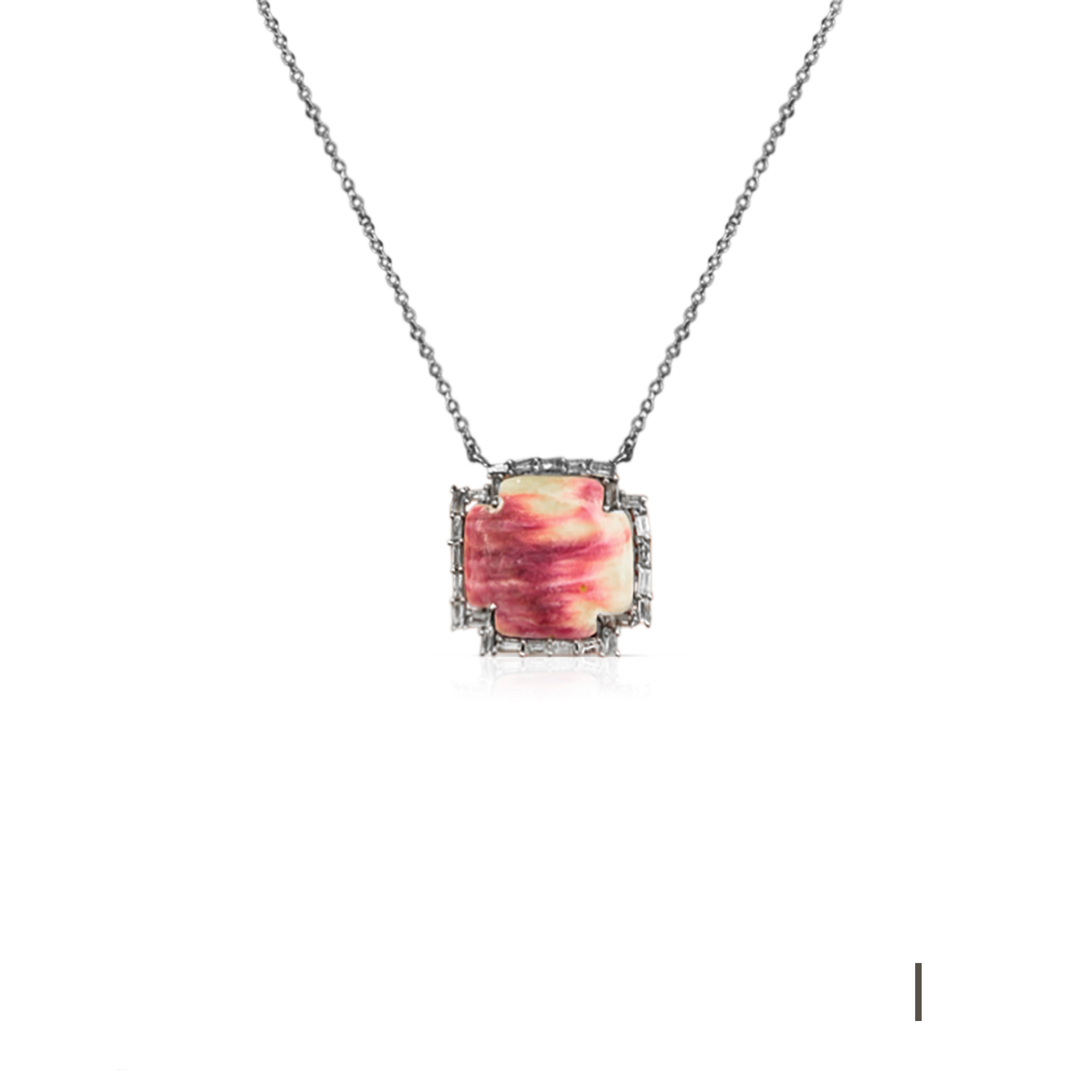 Silver Spiney Oyster Shell Cross Baguette Necklace by S. Carter Designs