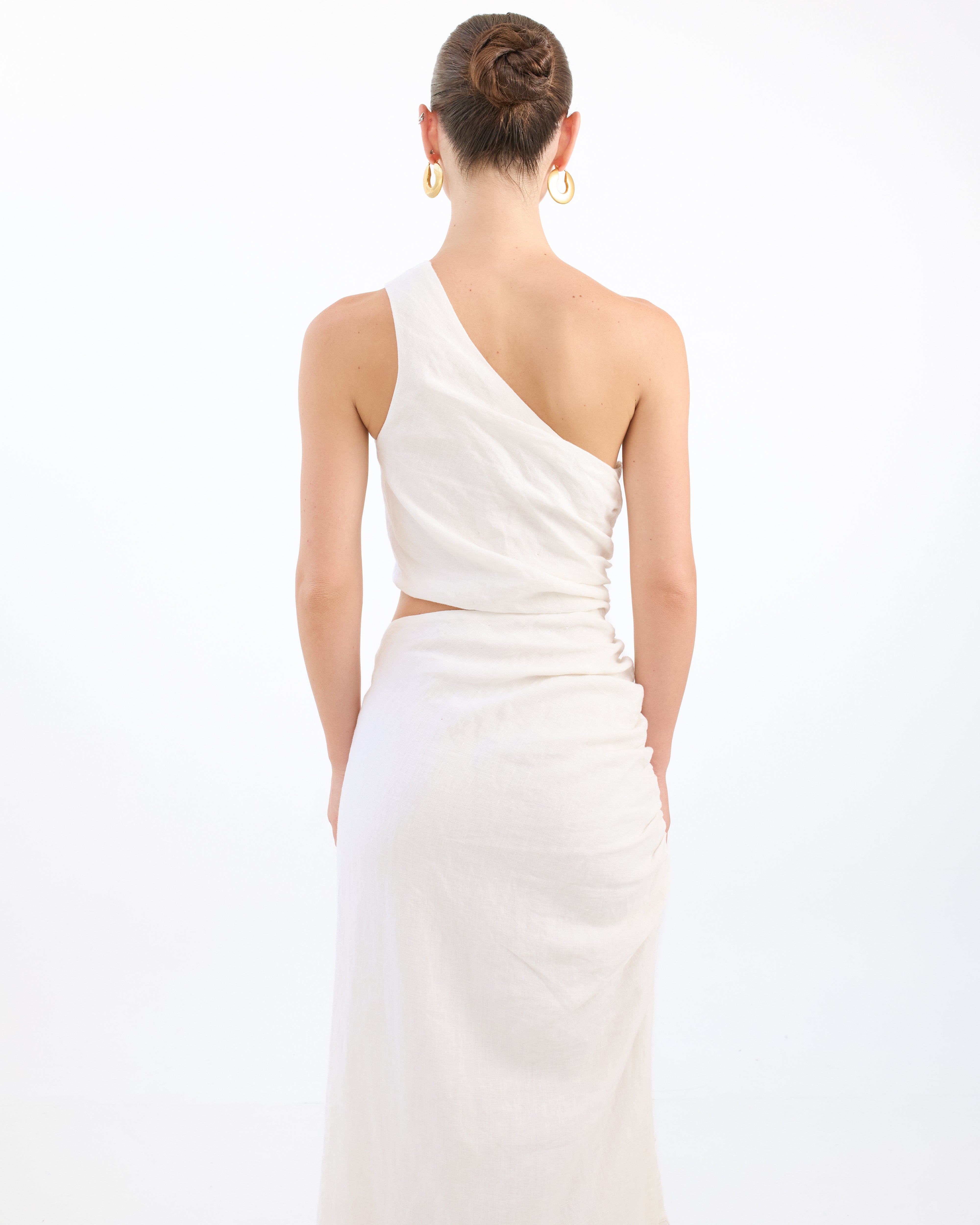 Katya One Shoulder Dress - White Linen by Desert Queen