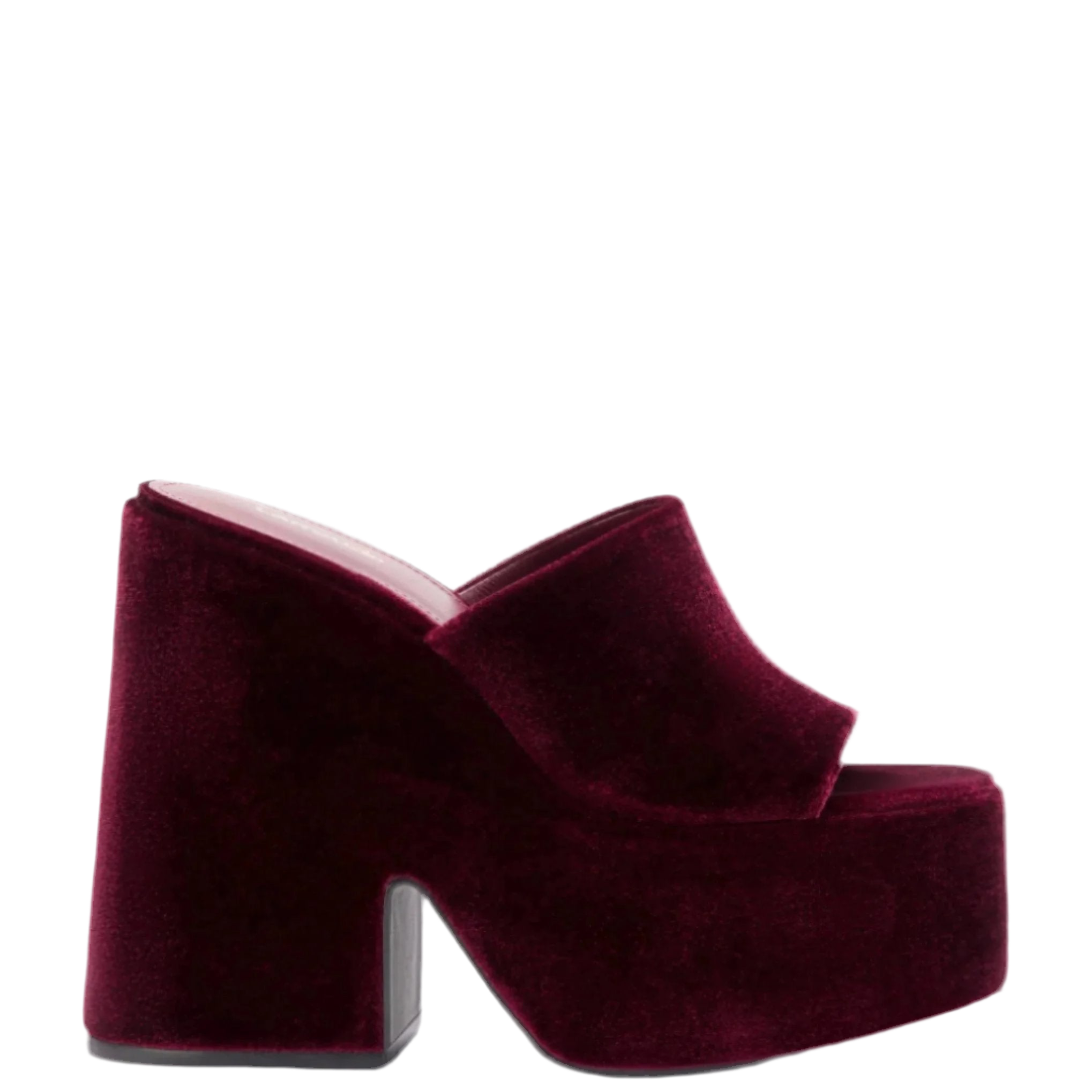 Wanda Platform Mule In Merlot Velvet by Larroudé