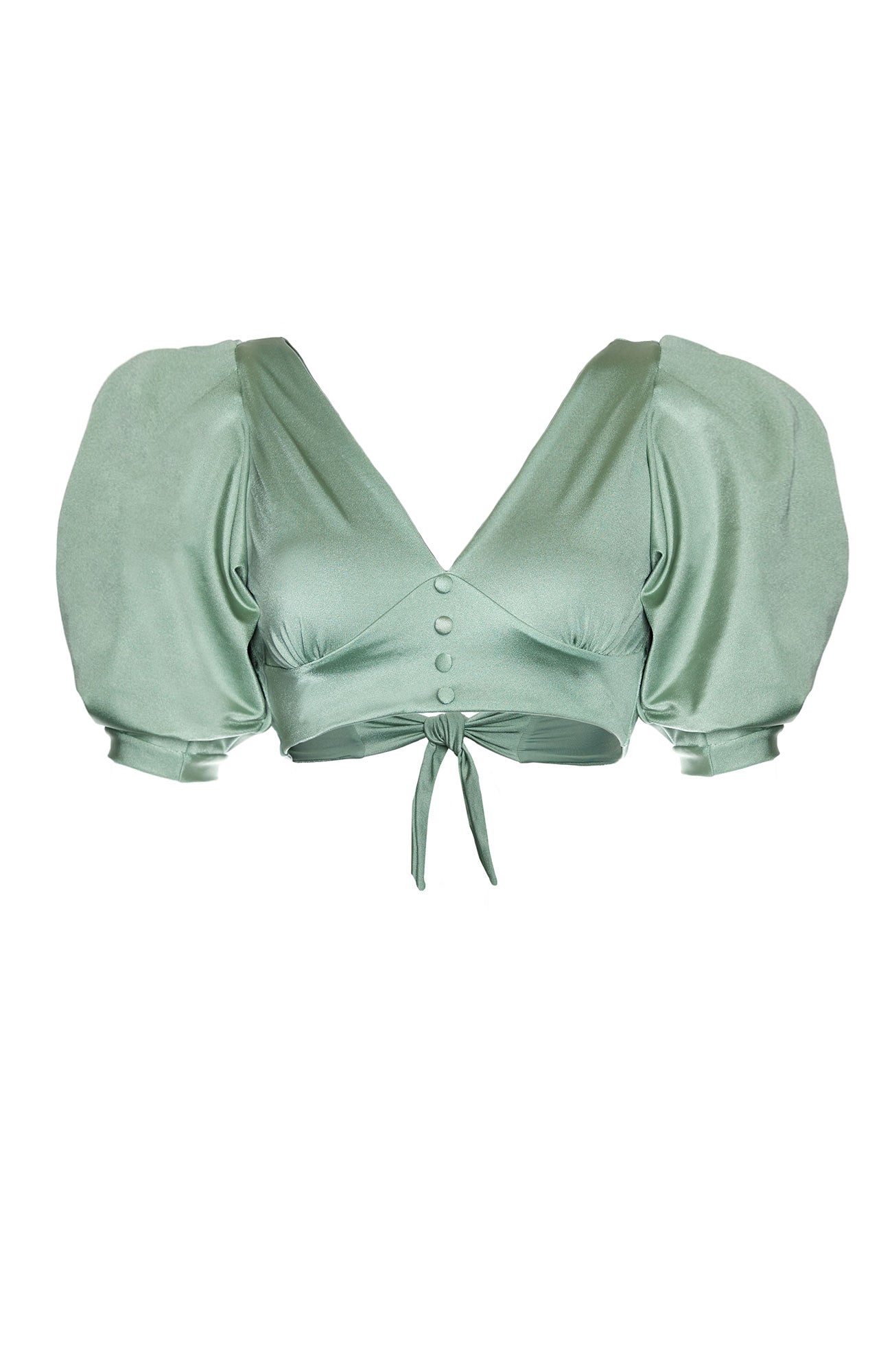 ROSE MINT PUFF SLEEVE BIKINI TOP BY SANLIER