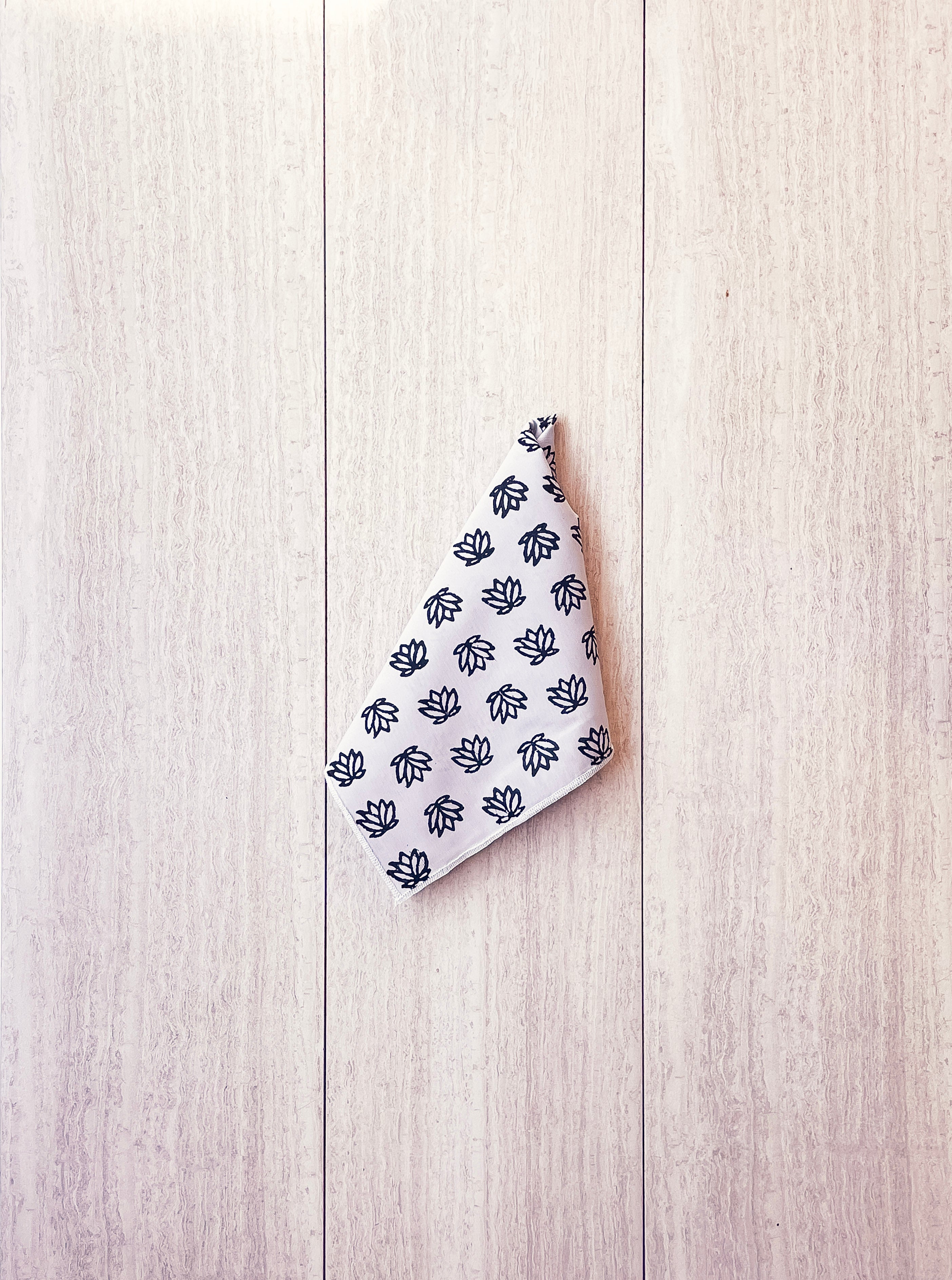 Pocket Square - Gray Cotton with Baby Lotus, Black by Mended