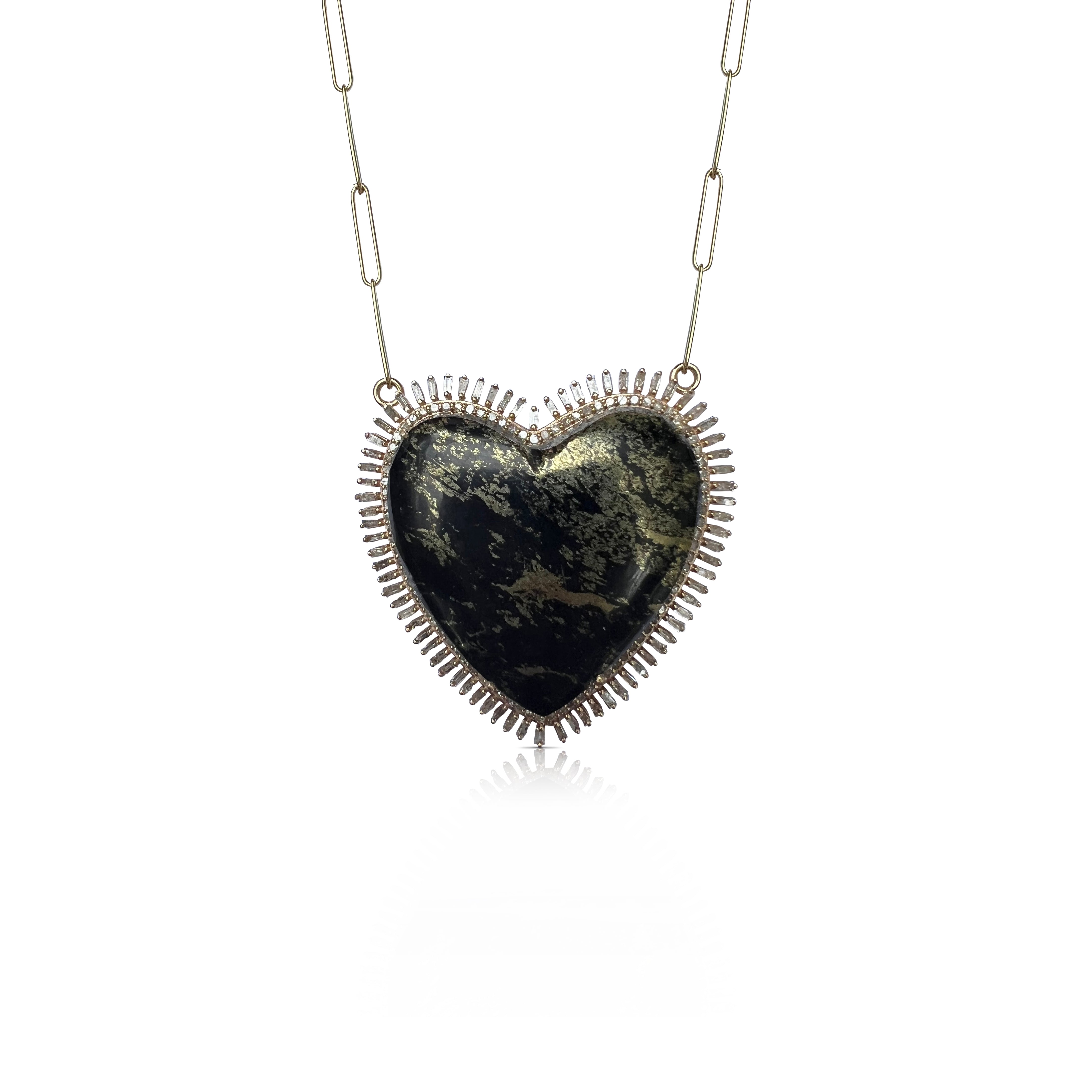 14k Pave Baguette Apache Heart Necklace by S. Carter Designs