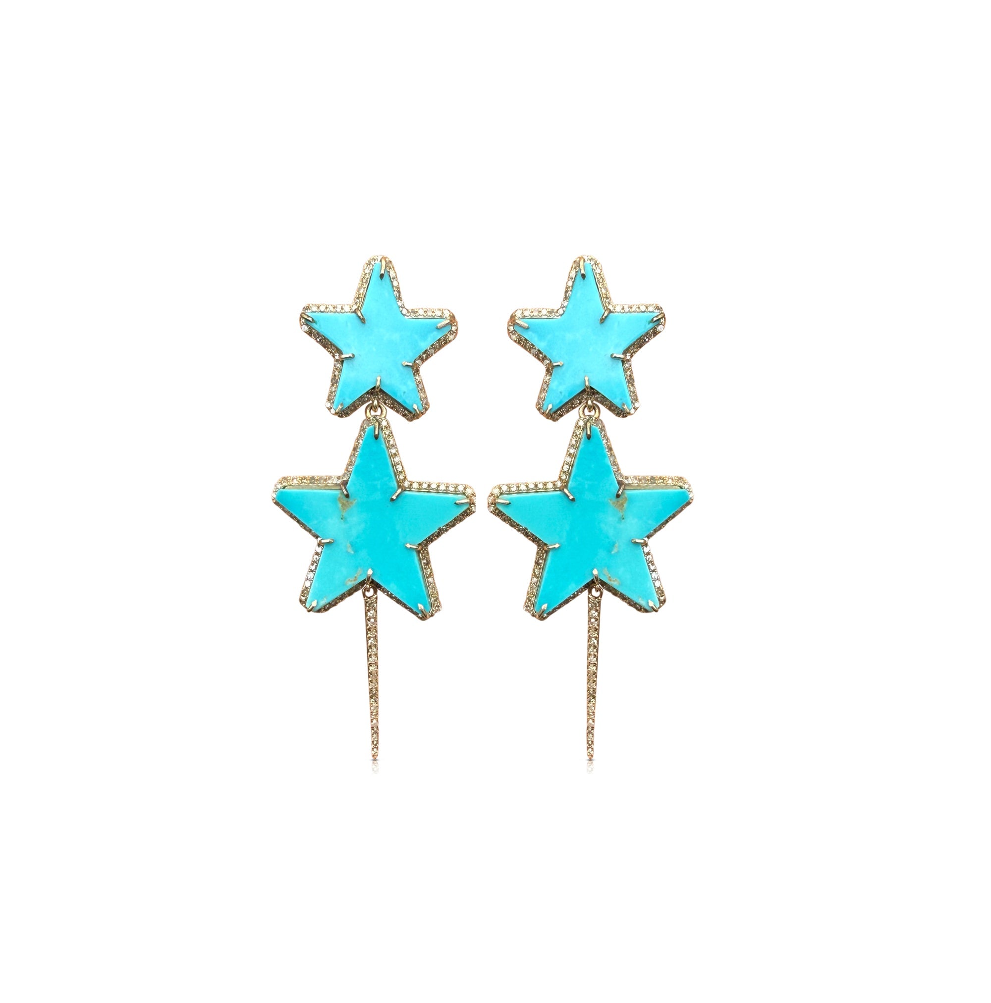 14k Turquoise Star Double Drop Earrings by S. Carter Designs