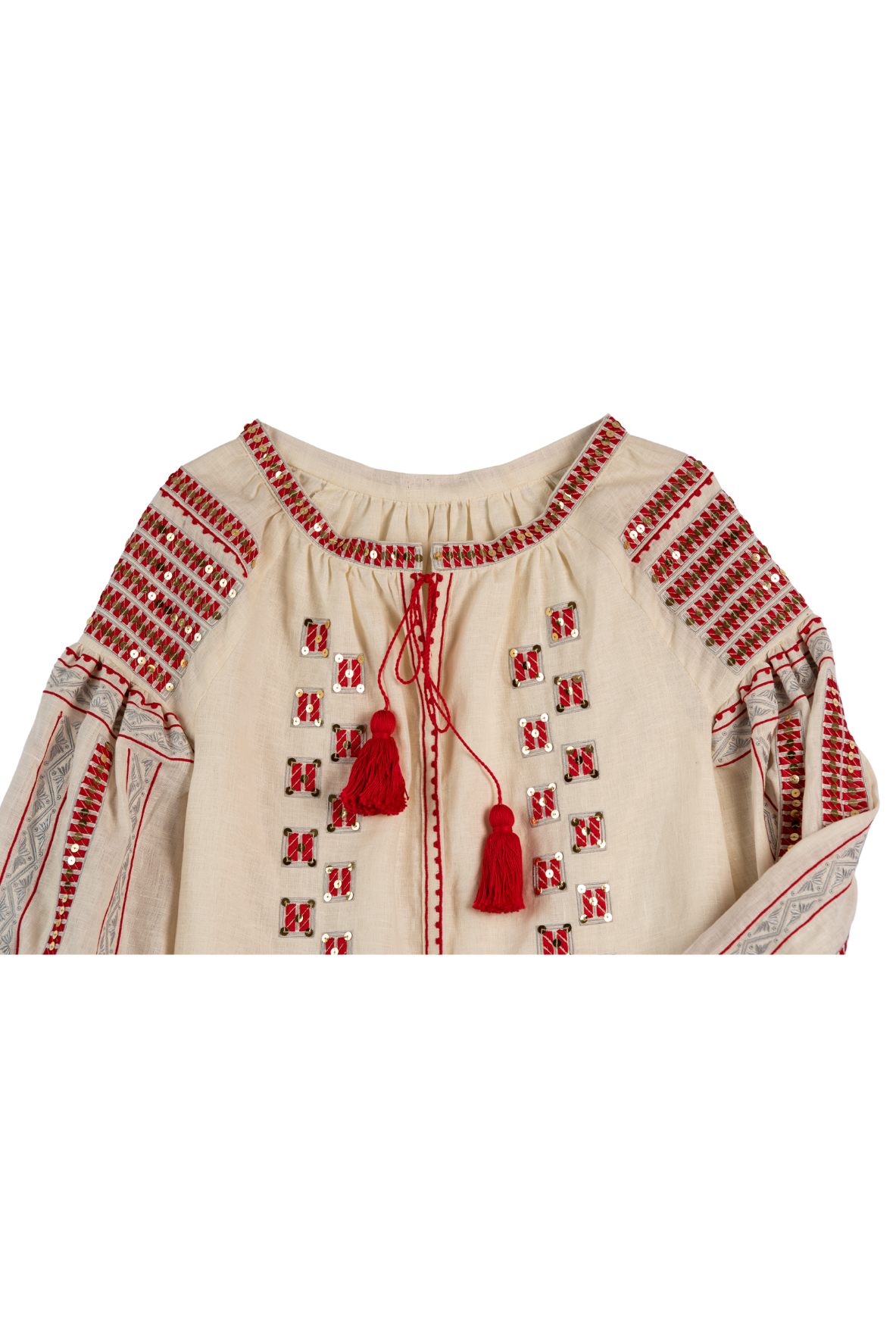 Anishka Embroidered Ukrainian Top - Ivory, Red, Silver by Larkin Lane
