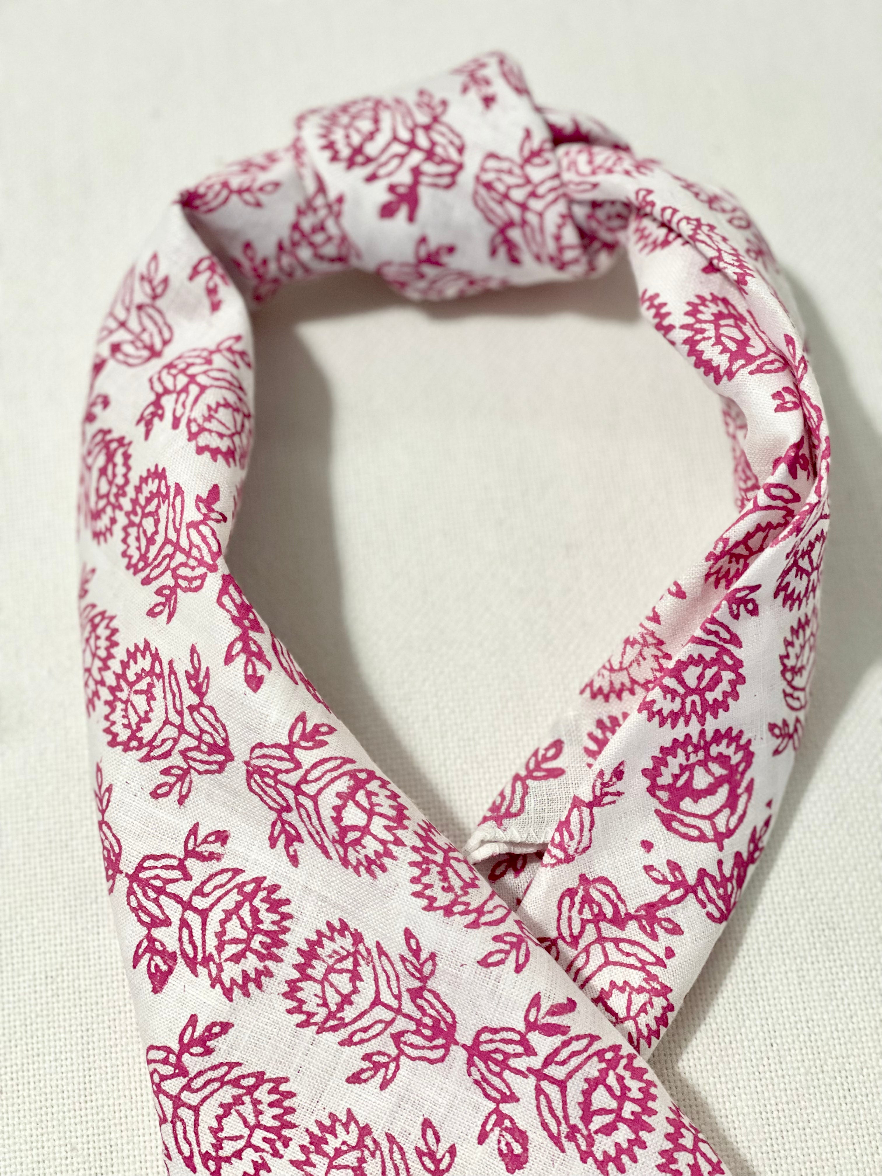 Bandana - White Linen with Pink Protea by Mended