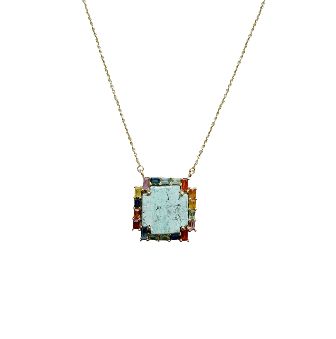 14k Rainbow Baguette Turquoise Necklace by S. Carter Designs