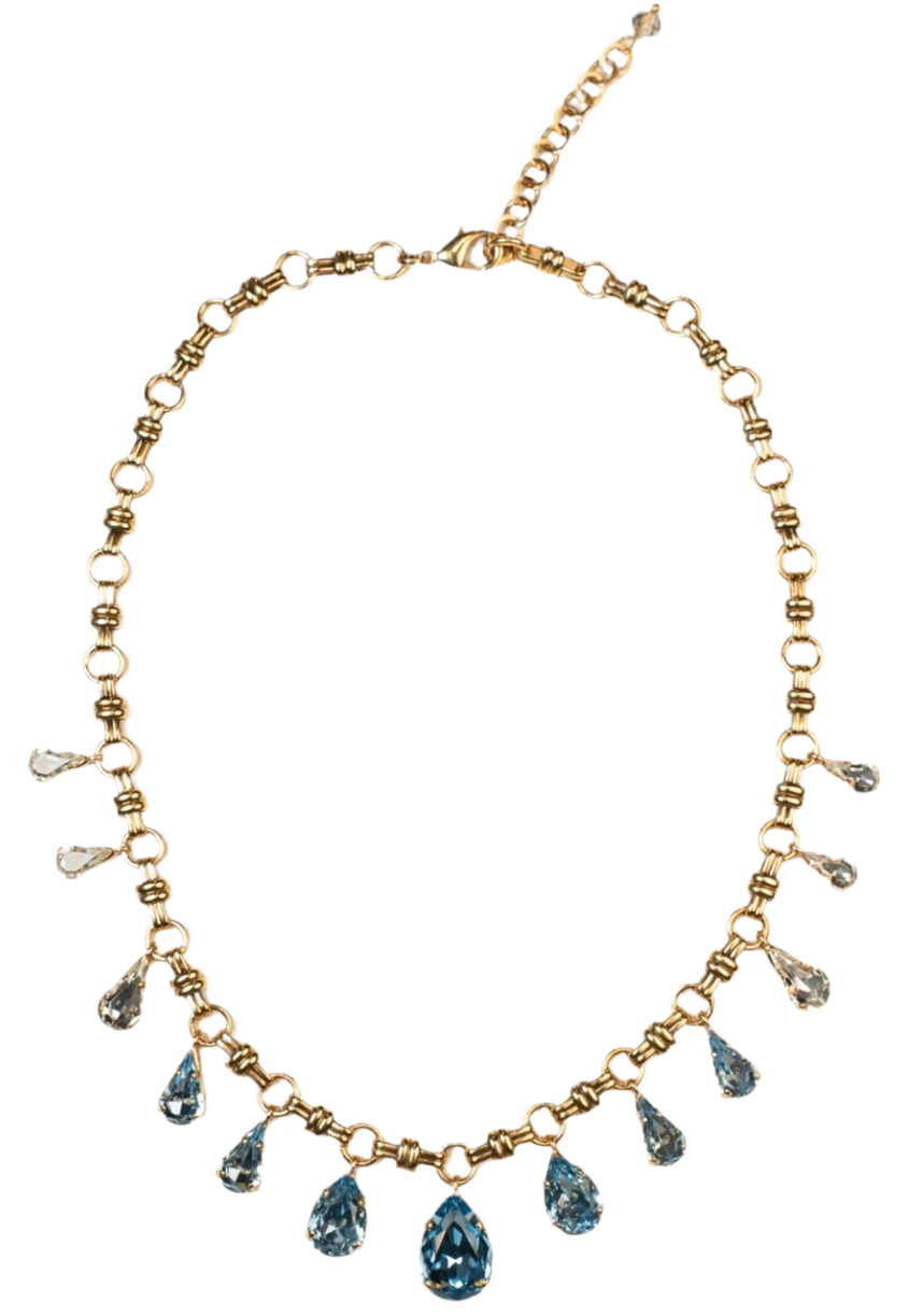 Short Acqua Crystal Necklace by Cashfana