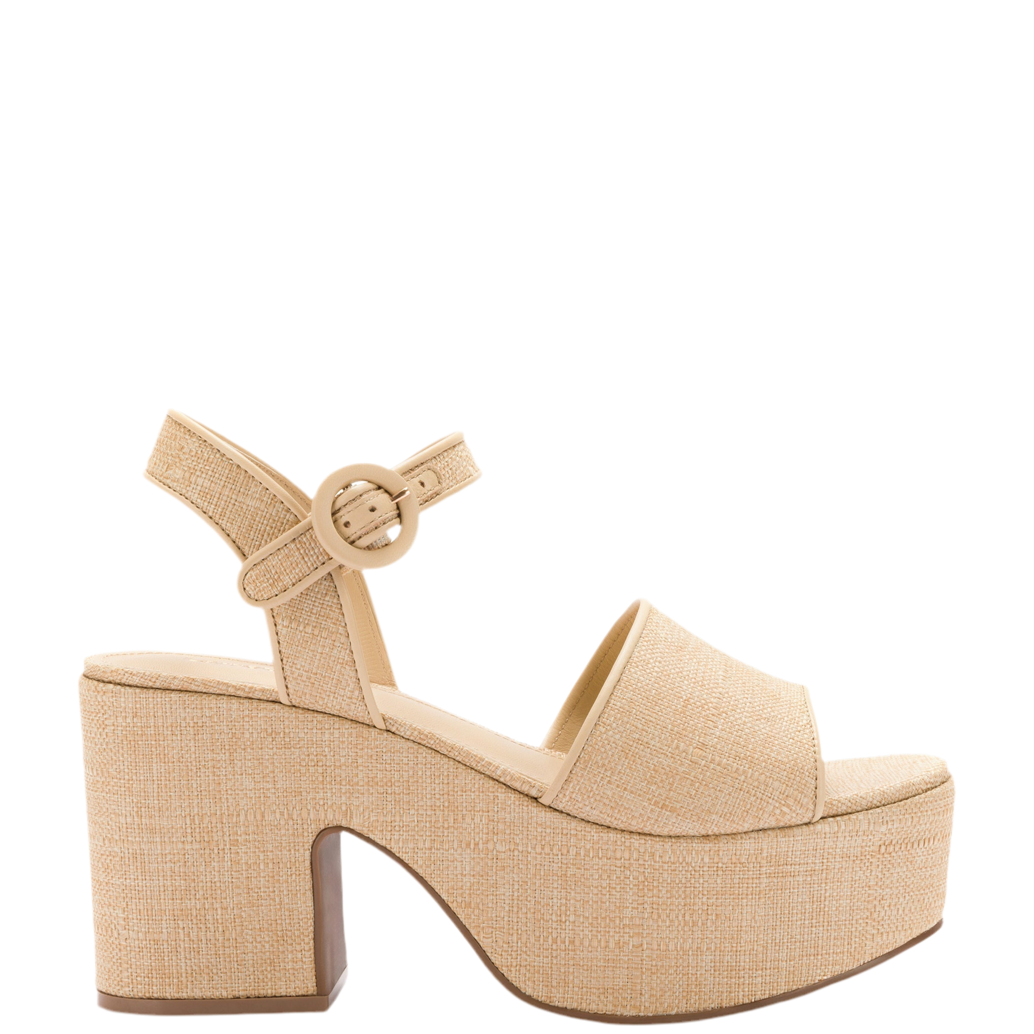 Miso Platform Strap Sandal In Beige Raffia by Larroudé