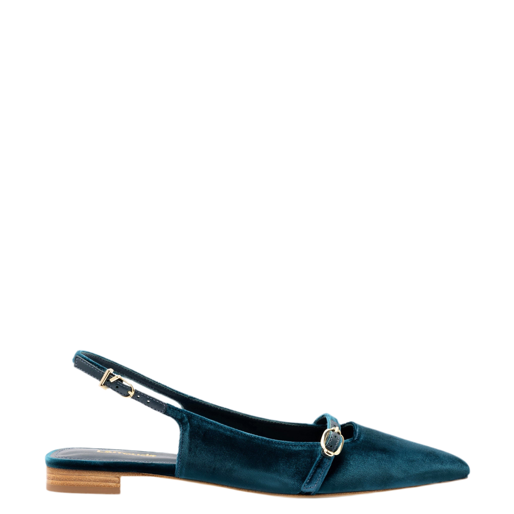 Ines Flat In Deepsea Velvet by Larroudé