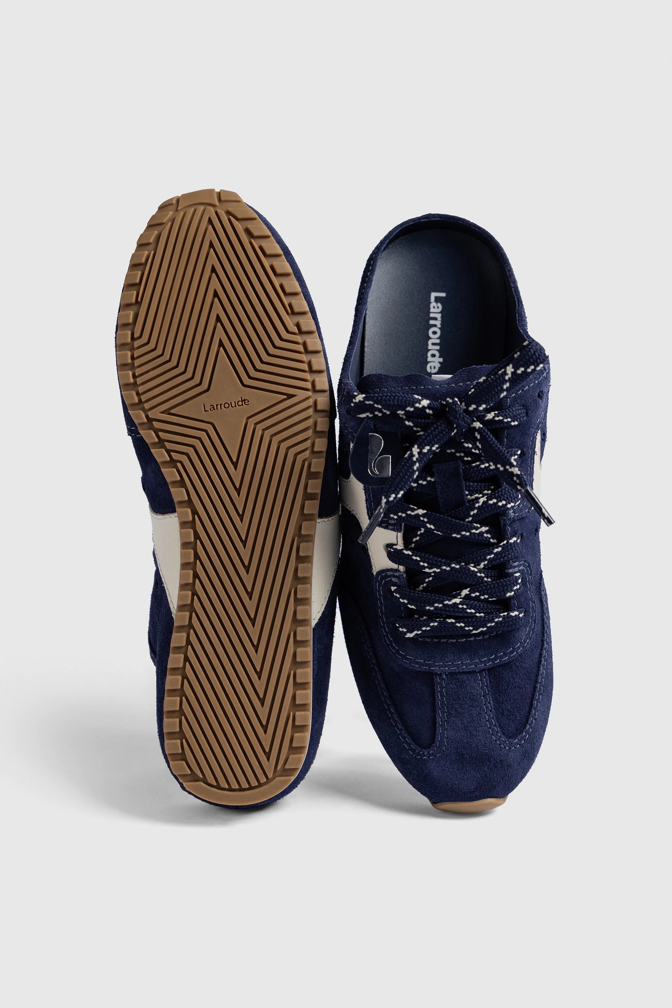 Stella Mule In Navy Suede and Ivory Leather by Larroudé