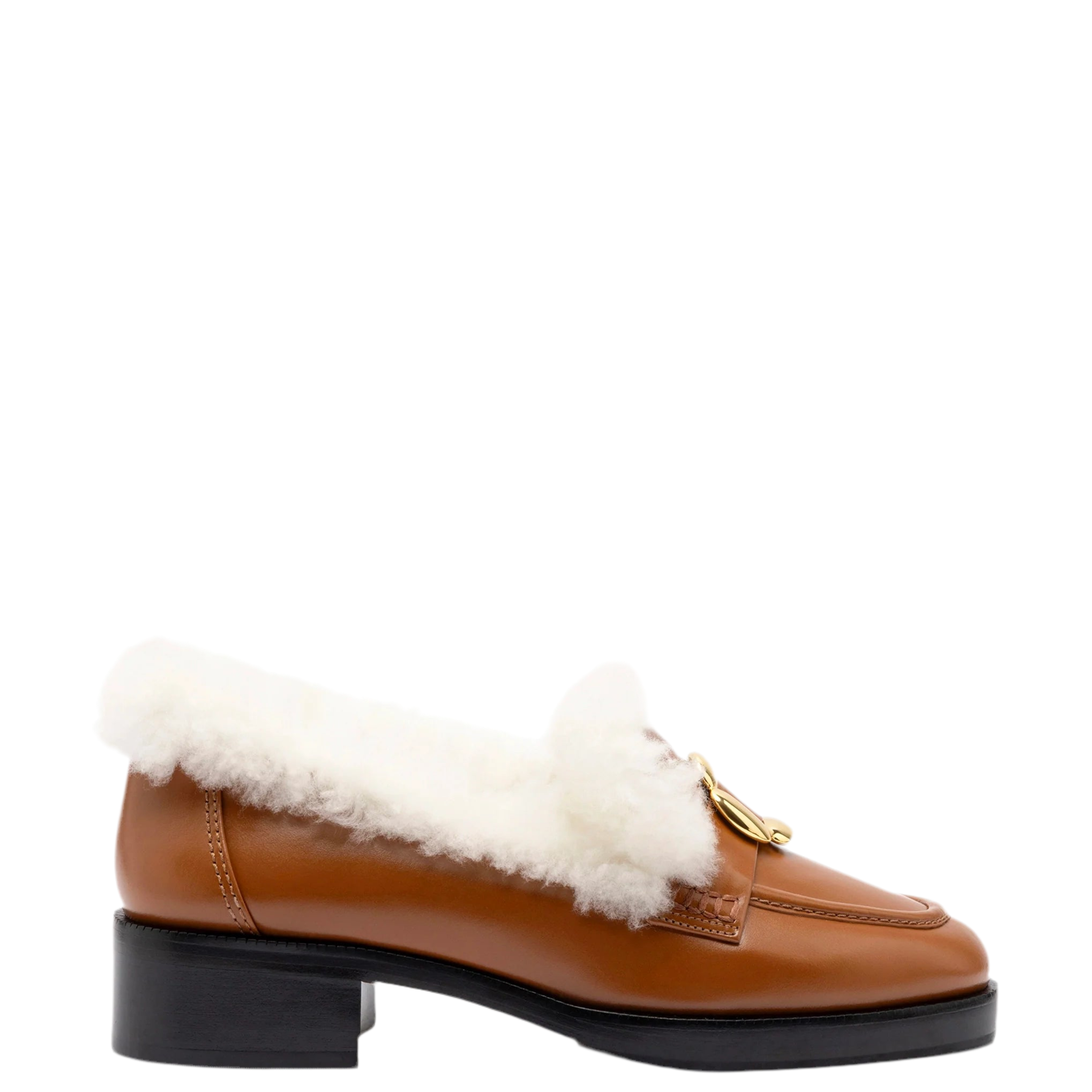 Bobbie Loafer In Caramel Leather and Natural Shearling by Larroudé