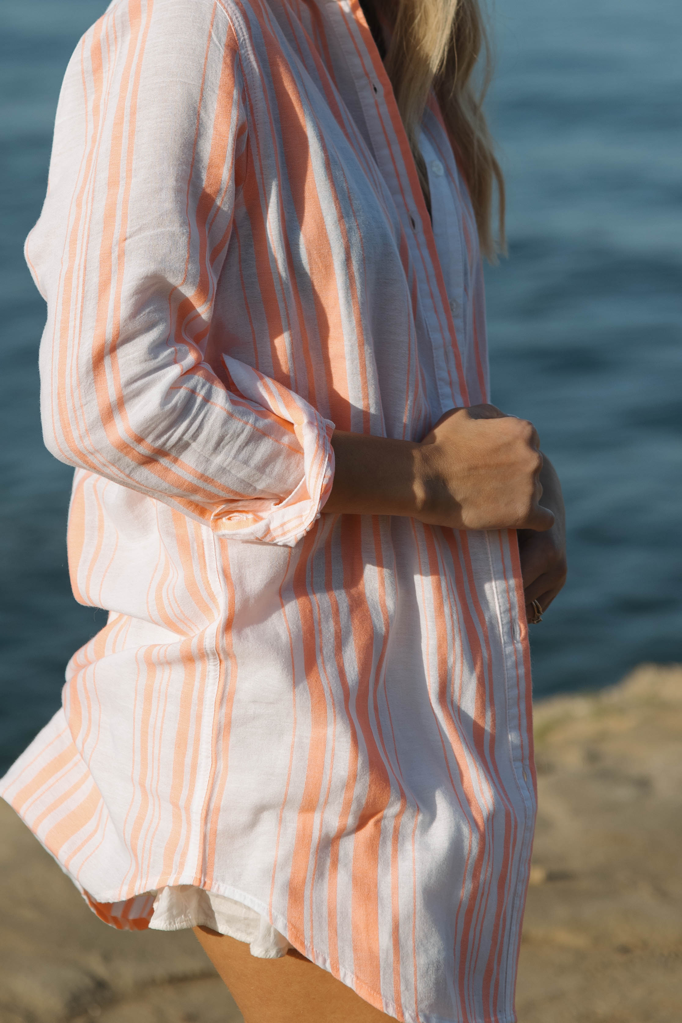 Primavera Shirt Dress - Neon Orange Stripes by SItano