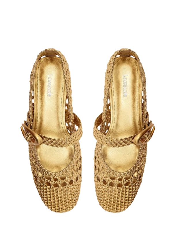 Verona Macrame Ballet Flat In Gold Metallic Leather by Larroude