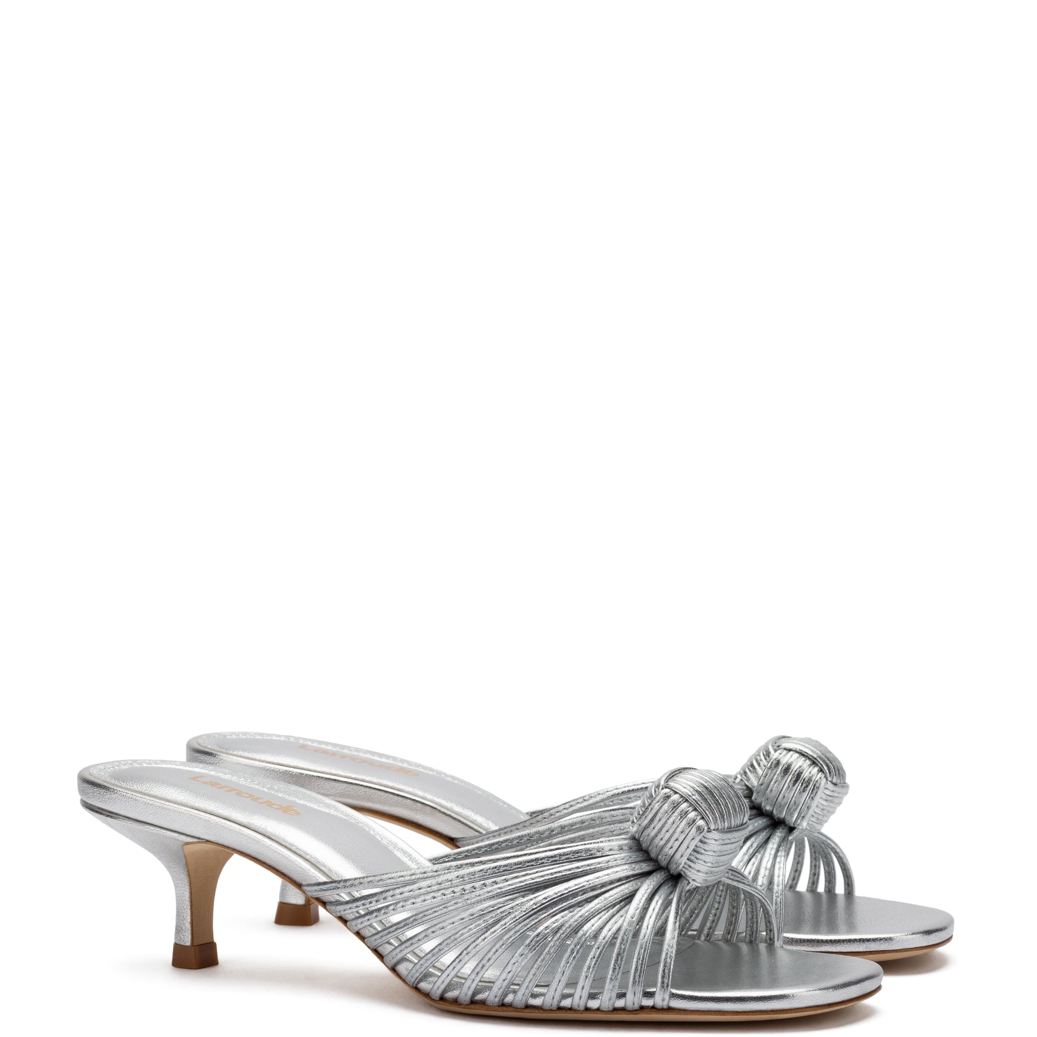 Valerie Mule In Silver Metallic Leather by Larroudé