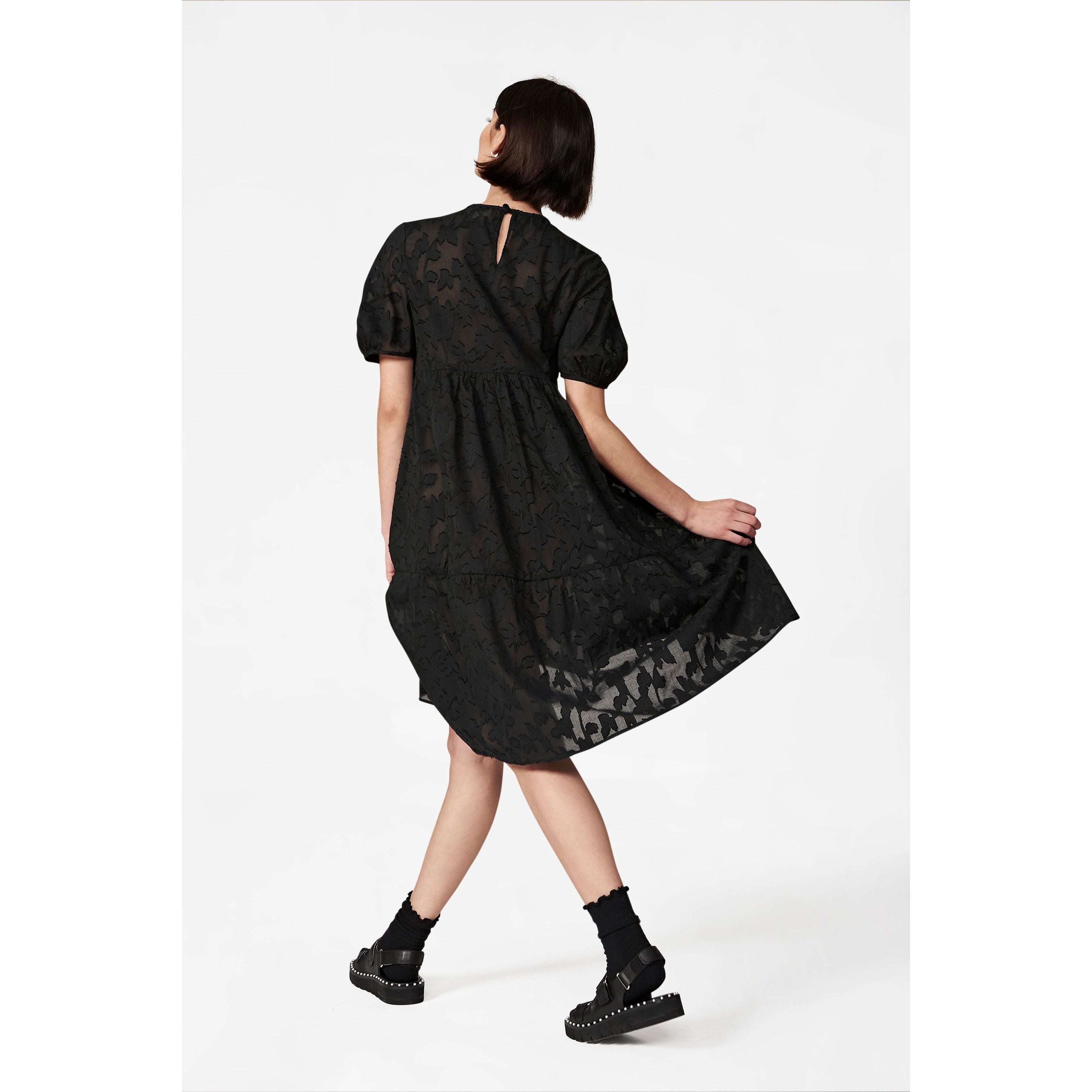 Women's Madeline Dress in Black Floral Jacquard by Casey Marks