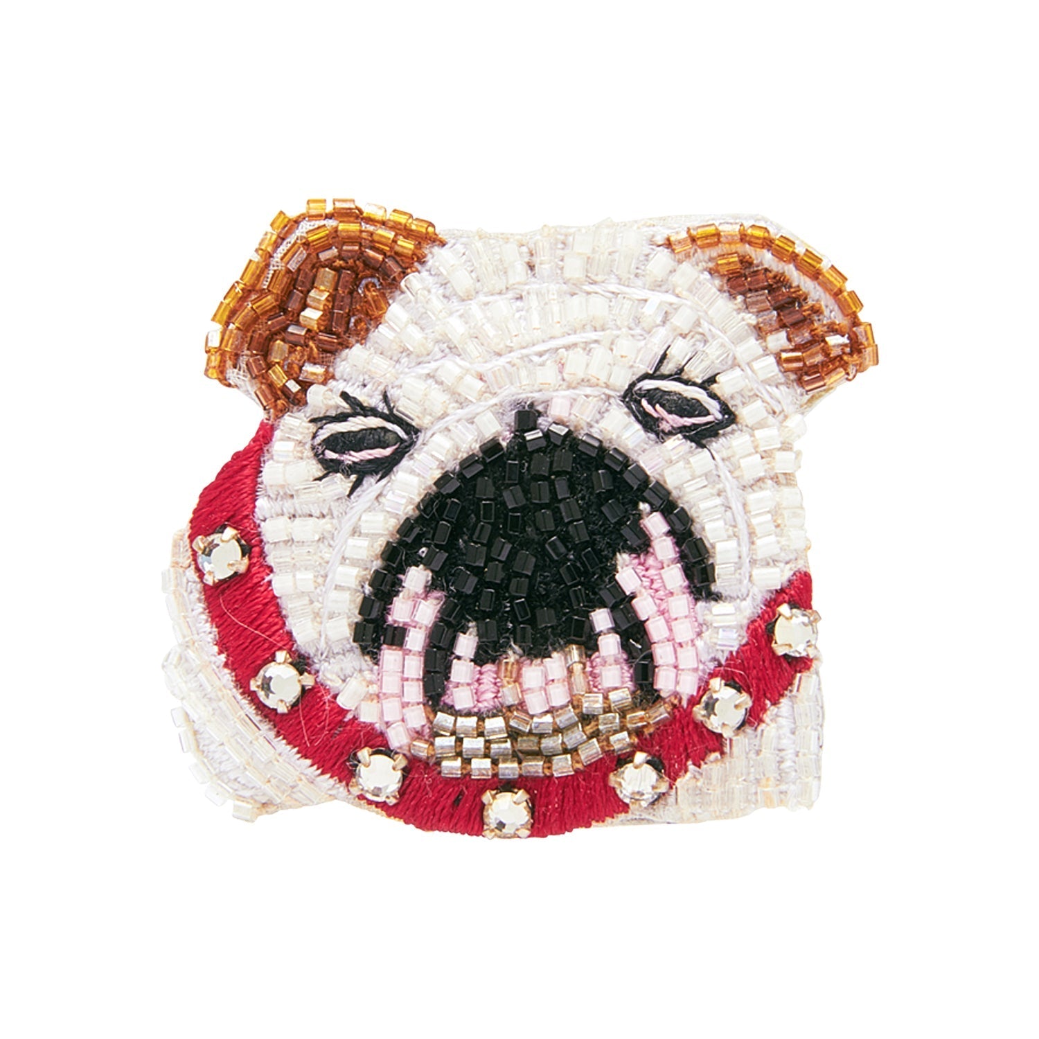 Bulldog Brooch White Brown by Mignonne Gavigan