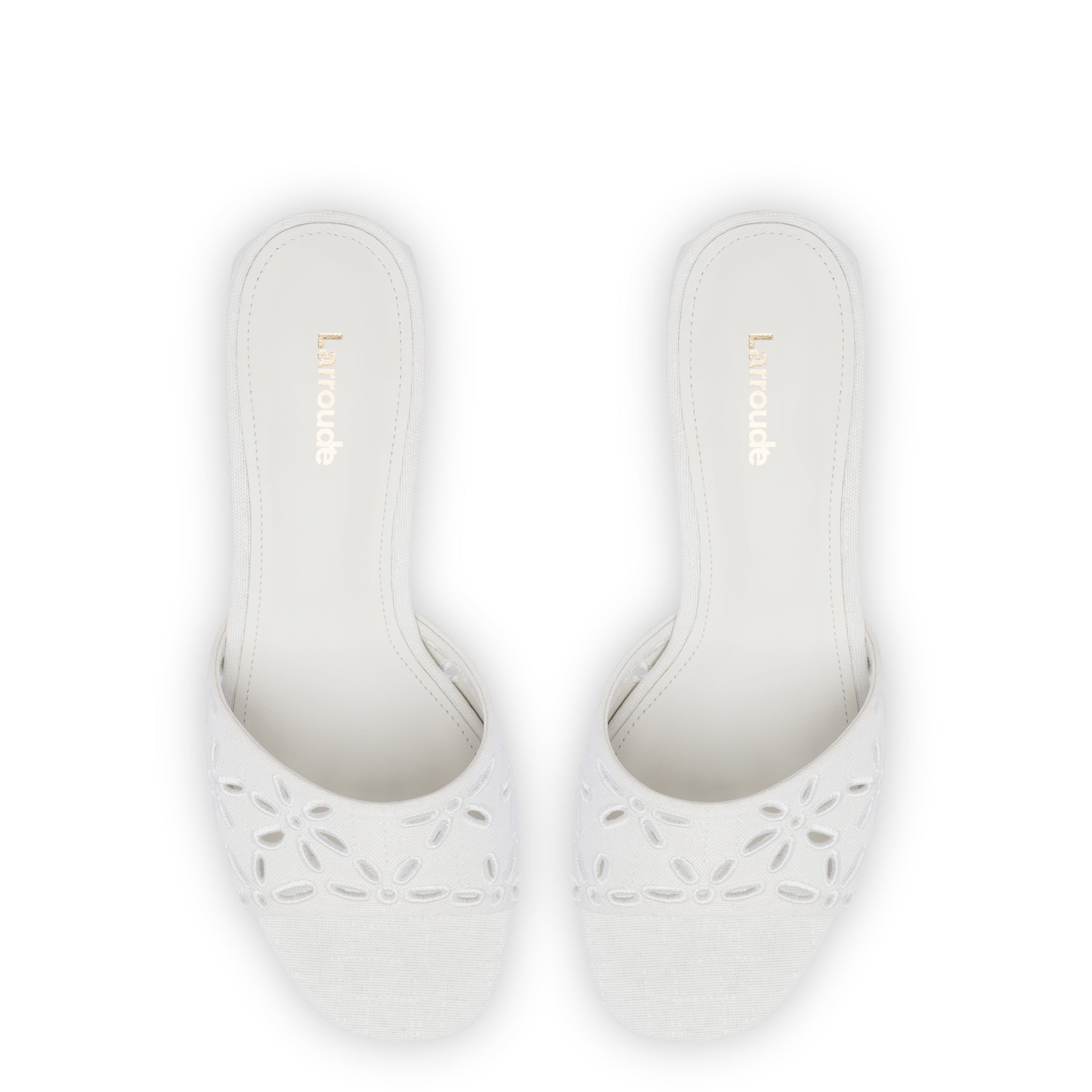 Brigitte Mule In White Linen by Larroudé