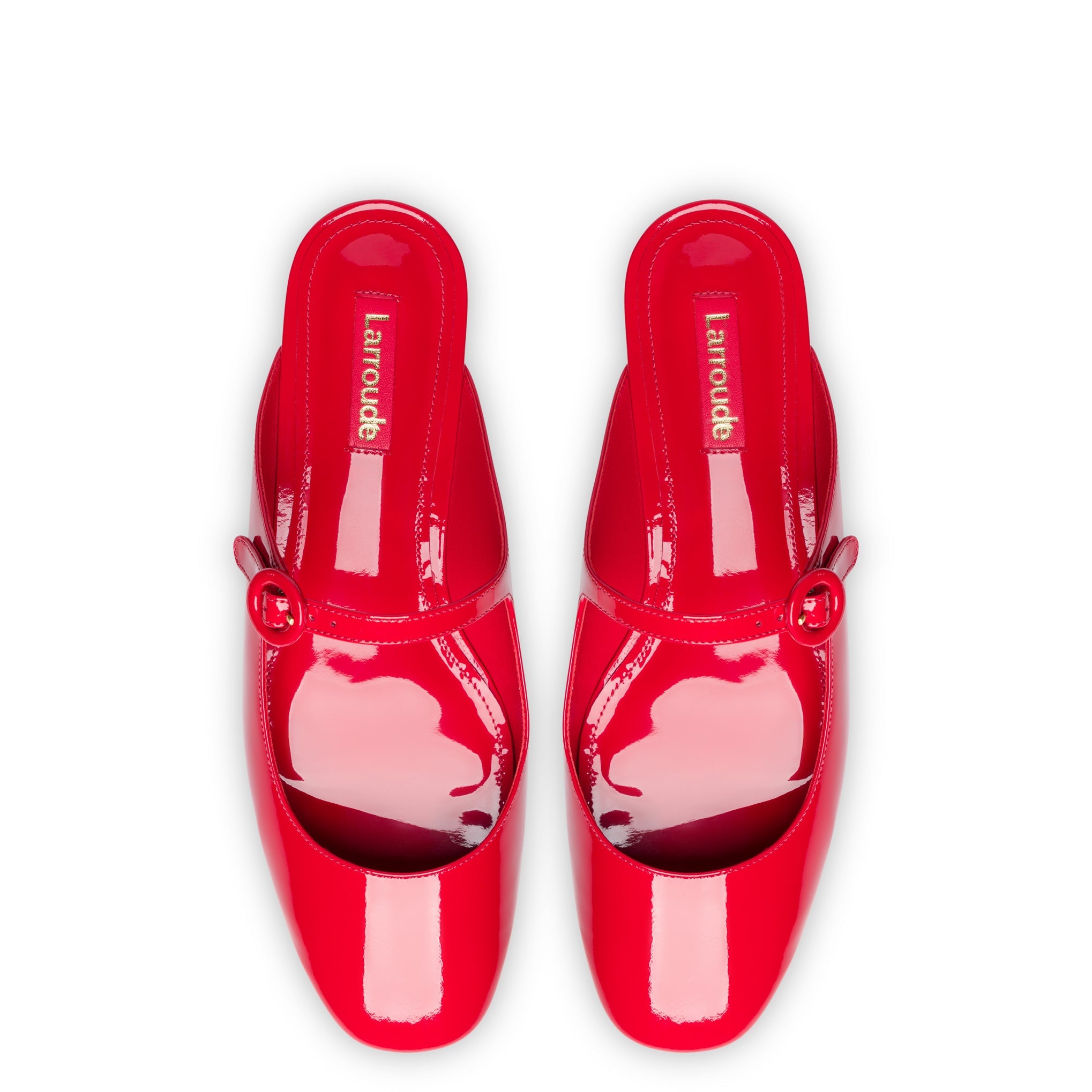 Blair Flat Mule In Scarlet Patent Leather by Larroudé