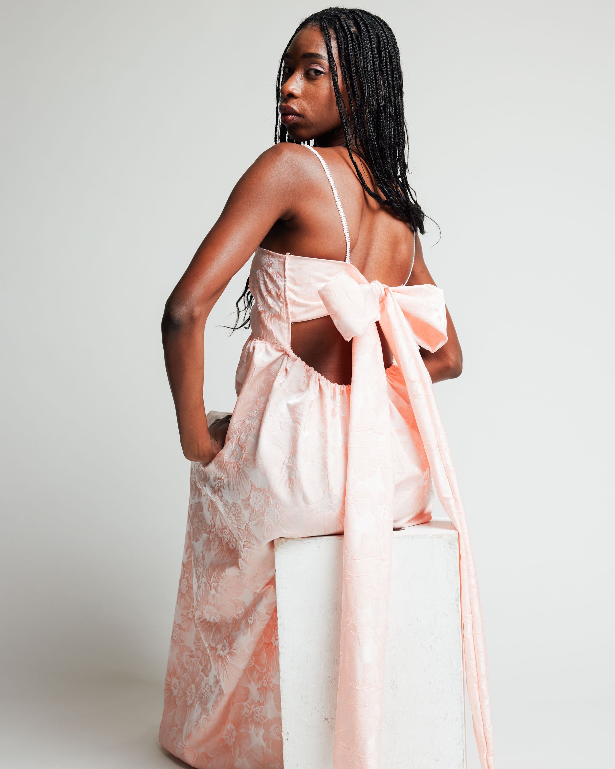 Backless Makenna Gown Blush Brocade by Madeline Marie