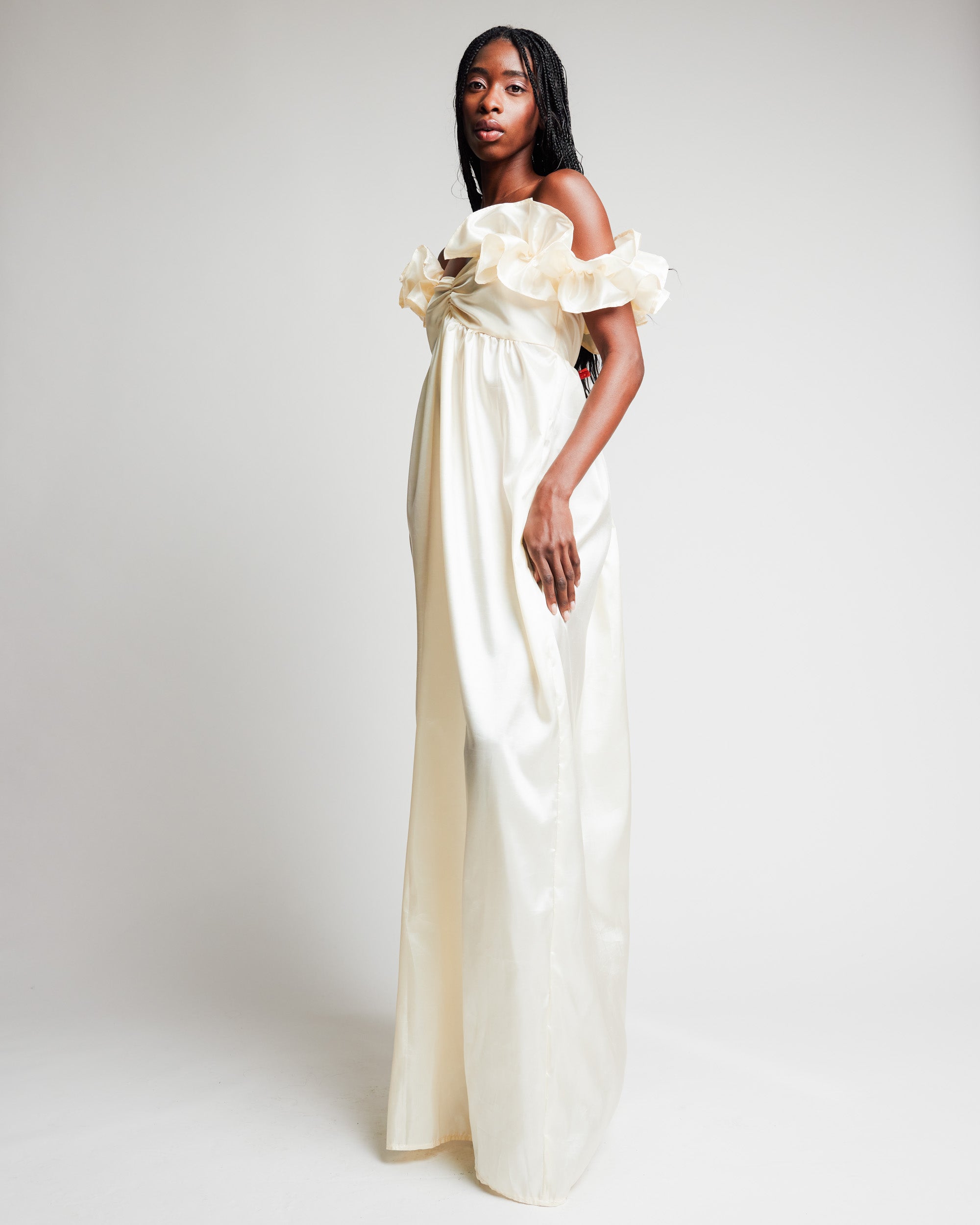 Cream Taffeta Gown with Juliette Sleeves by Madeline Marie